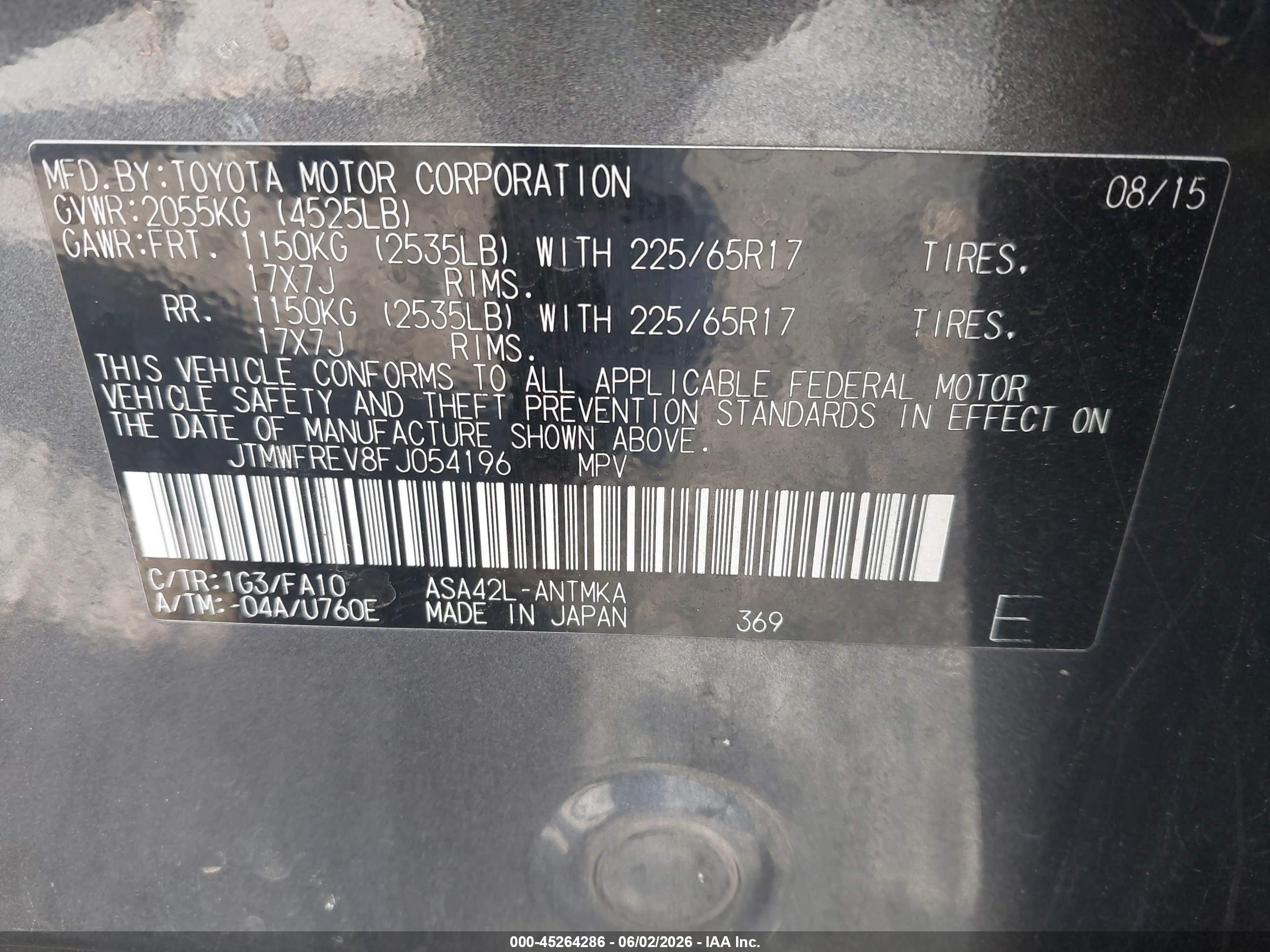 2015 Toyota Rav4 Xle Gray vin: JTMWFREV8FJ054196