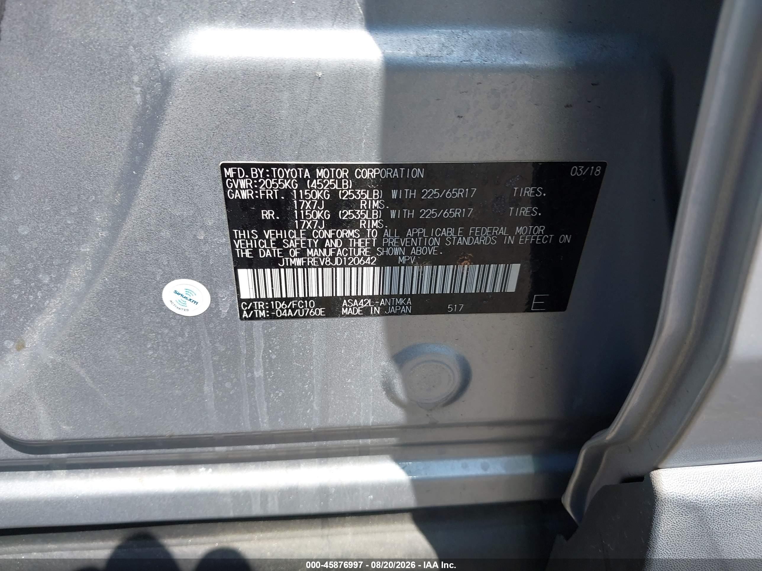 2018 Toyota Rav4 Xle Серебряный vin: JTMWFREV8JD120642