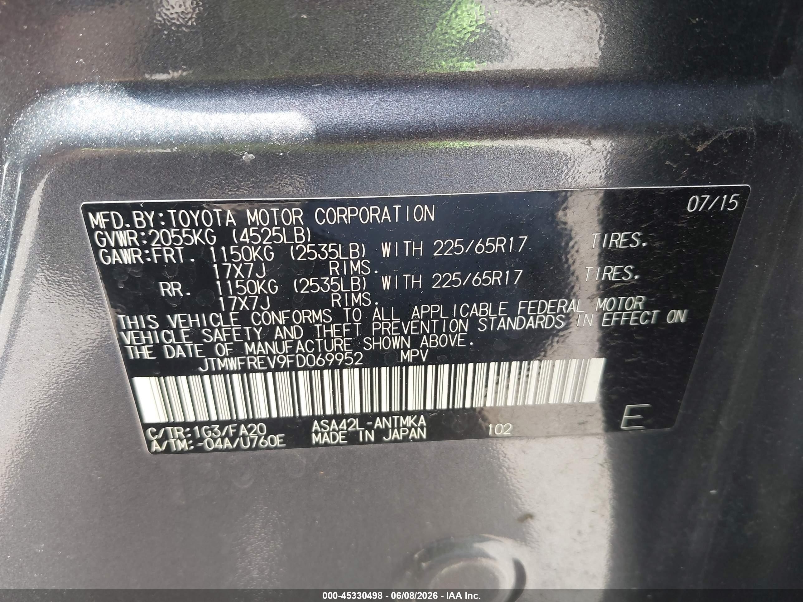 2015 Toyota Rav4 Xle Gray vin: JTMWFREV9FD069952