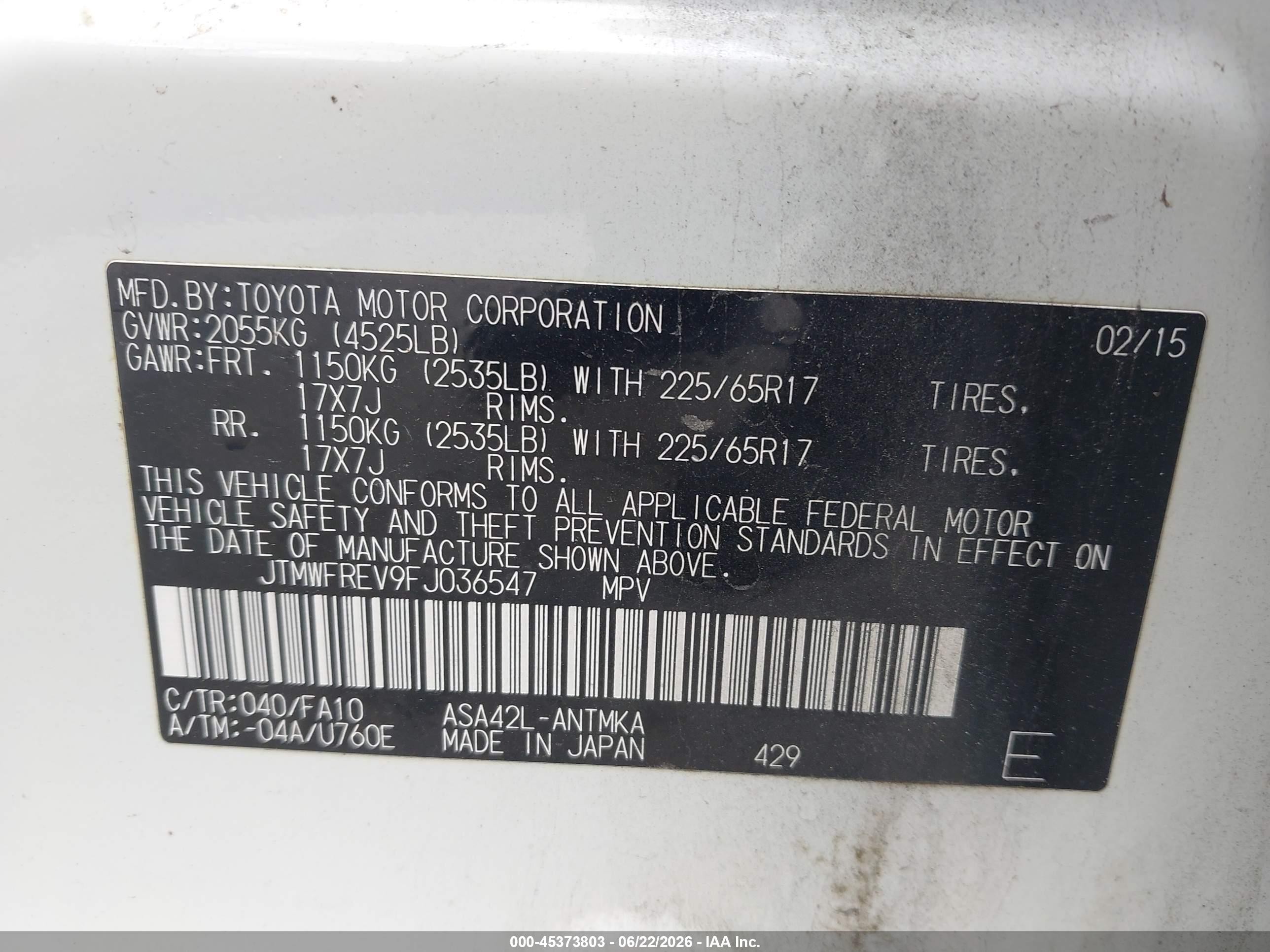 2015 Toyota Rav4 Xle Белый vin: JTMWFREV9FJ036547