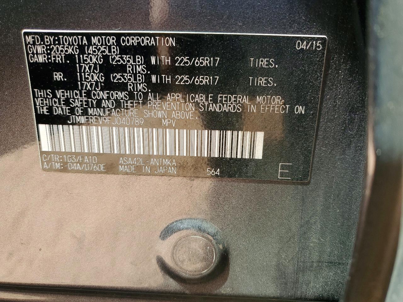 2015 Toyota Rav4 Xle Gray vin: JTMWFREV9FJ040789