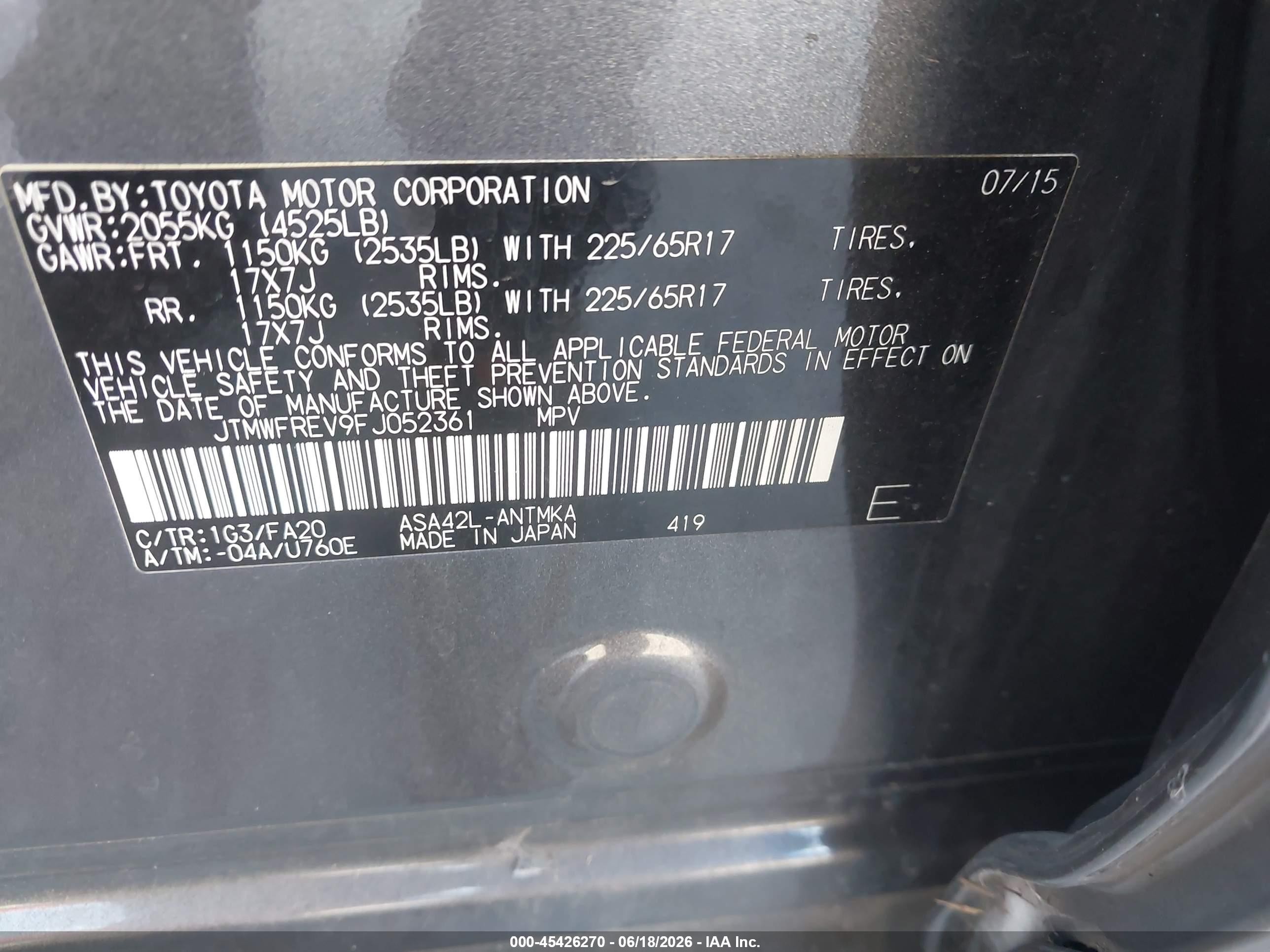 2015 Toyota Rav4 Xle Gray vin: JTMWFREV9FJ052361
