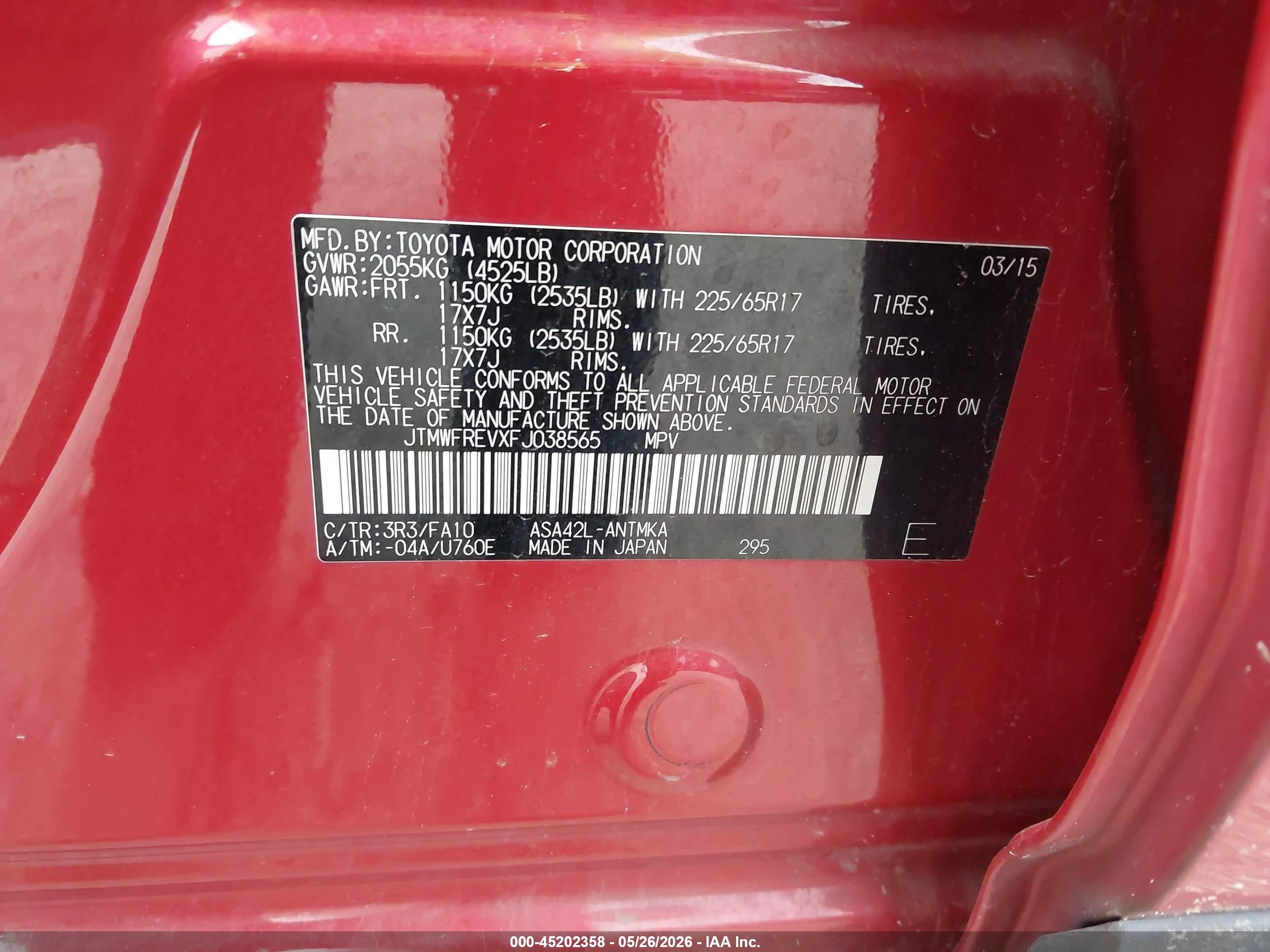 2015 Toyota Rav4 Xle Red vin: JTMWFREVXFJ038565