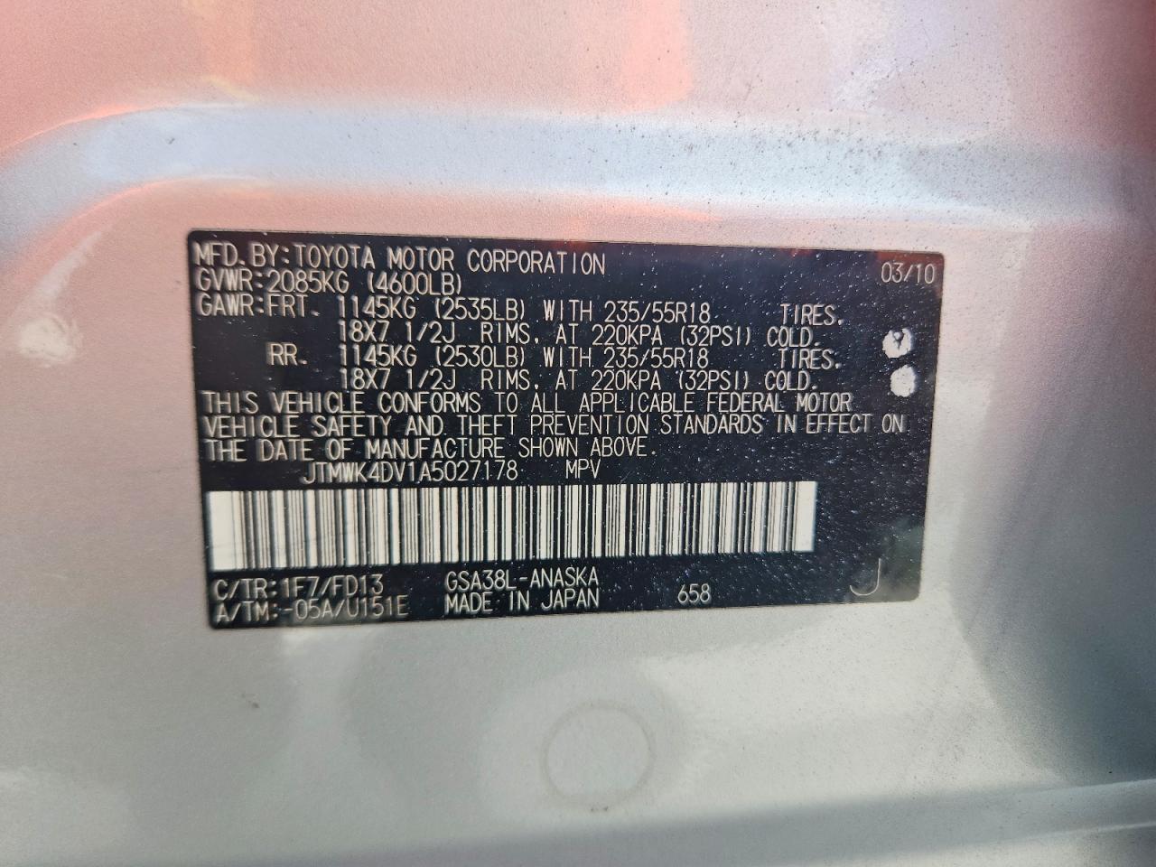 2010 Toyota Rav4 Sport Серебряный vin: JTMWK4DV1A5027178