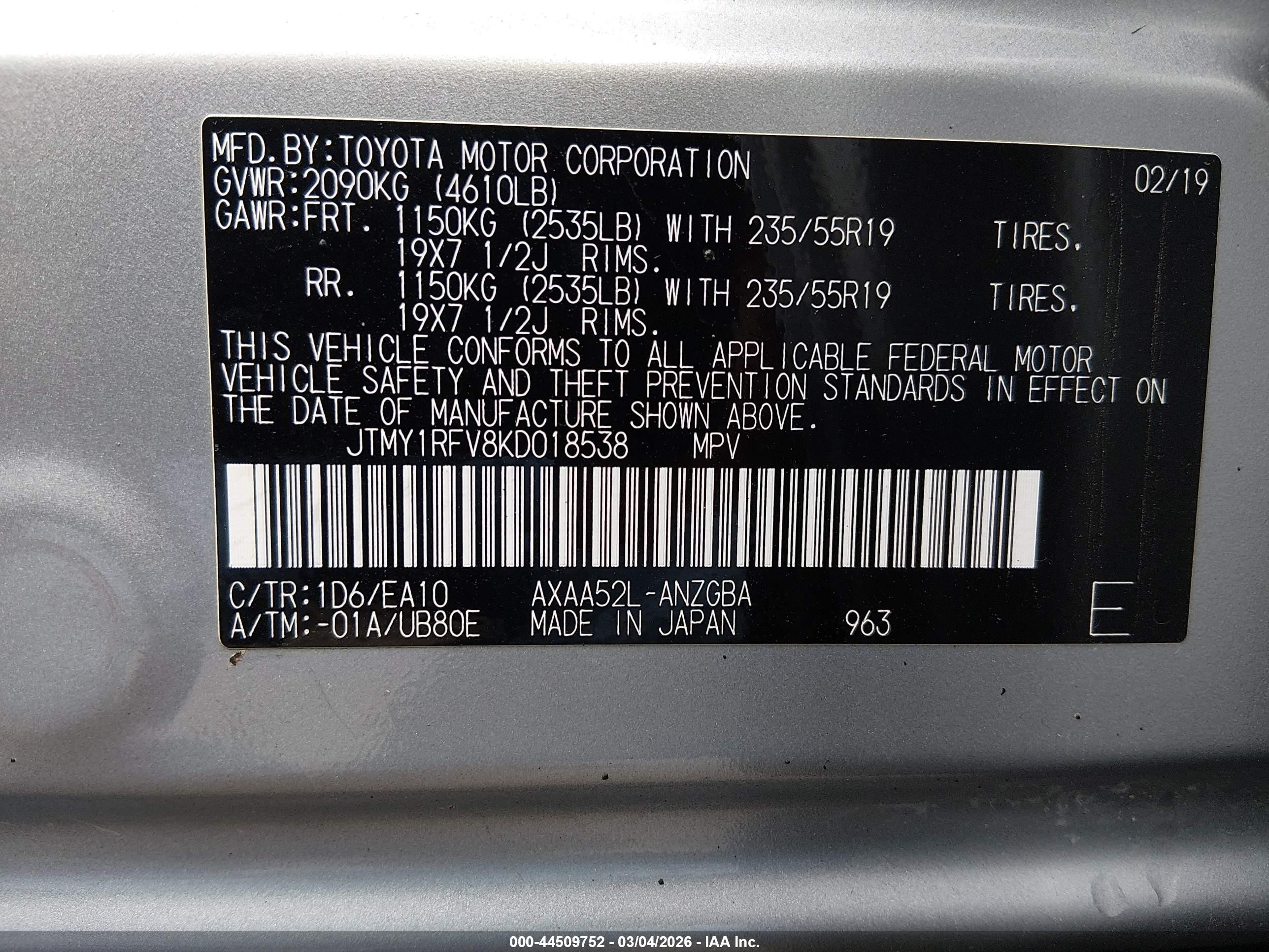 2019 Toyota Rav4 Limited Silver vin: JTMY1RFV8KD018538
