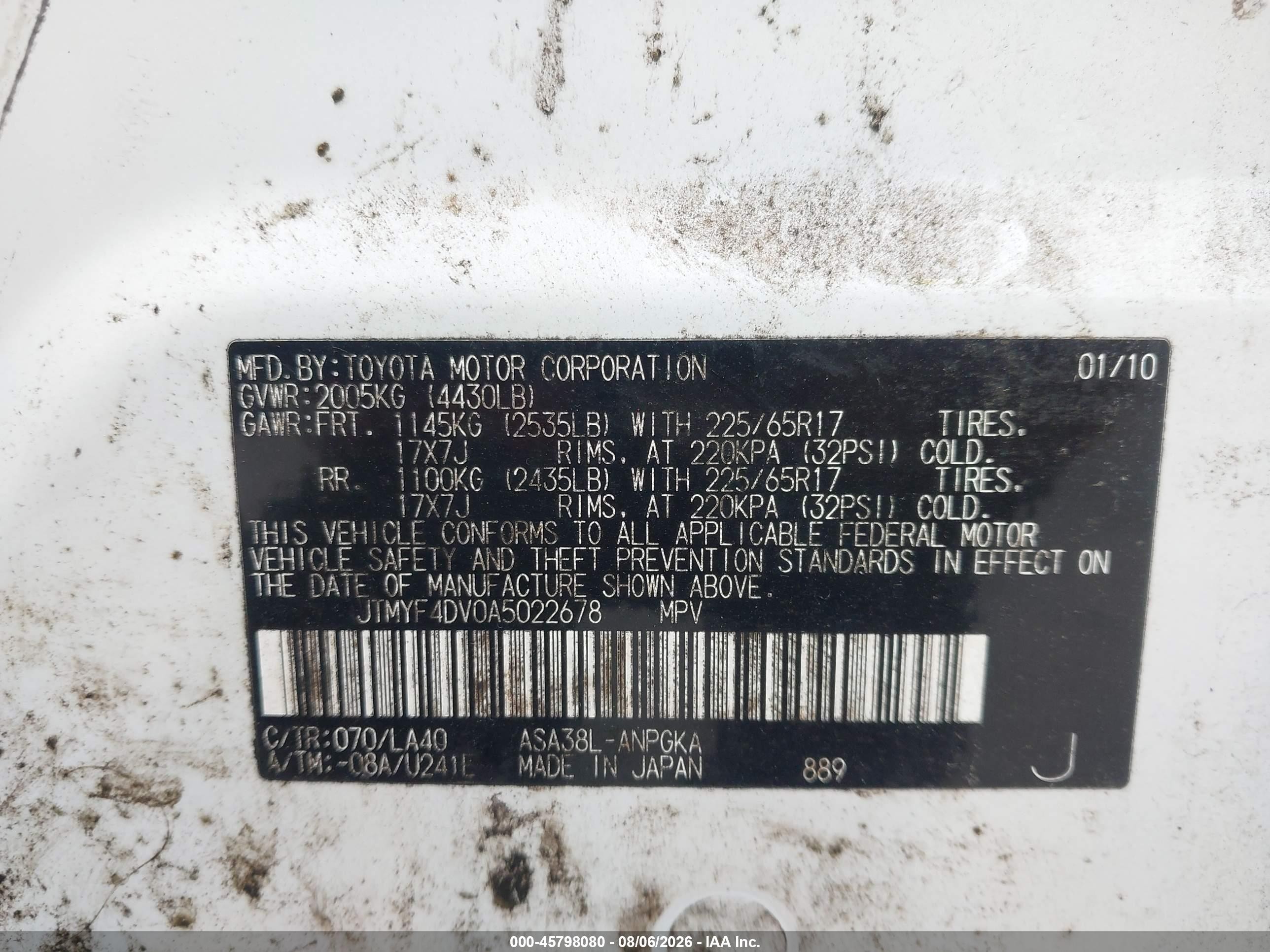 2010 Toyota Rav4 Limited White vin: JTMYF4DV0A5022678