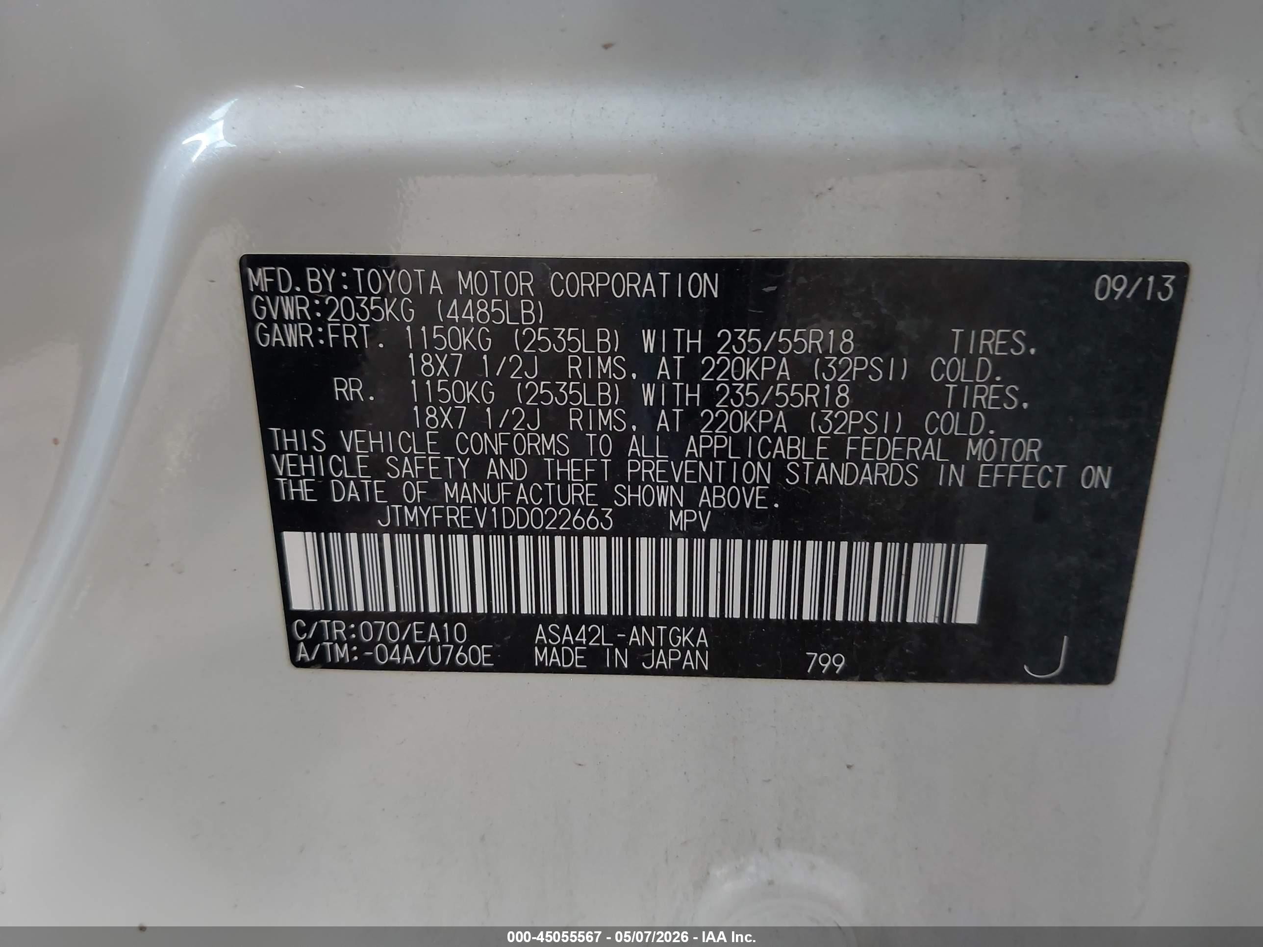 2013 Toyota Rav4 Limited Белый vin: JTMYFREV1DD022663