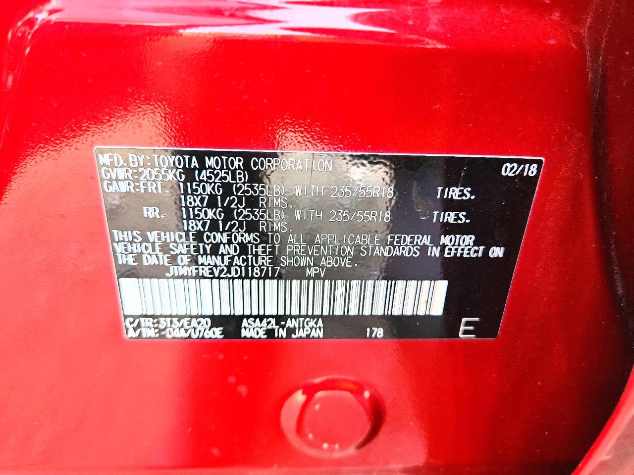2018 Toyota Rav4 Limited Red vin: JTMYFREV2JD118717