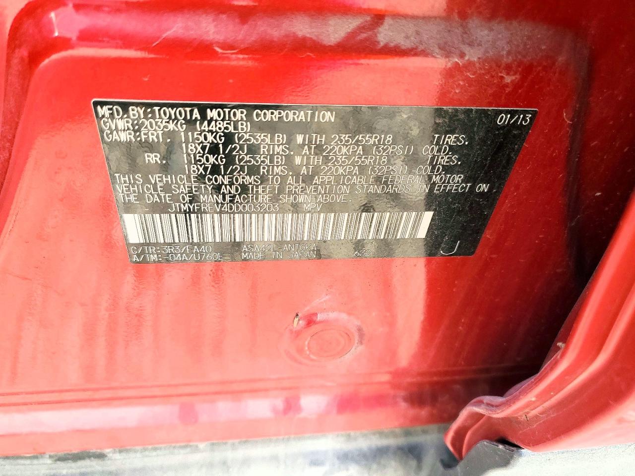 2013 Toyota Rav4 Limited Red vin: JTMYFREV4DD003203