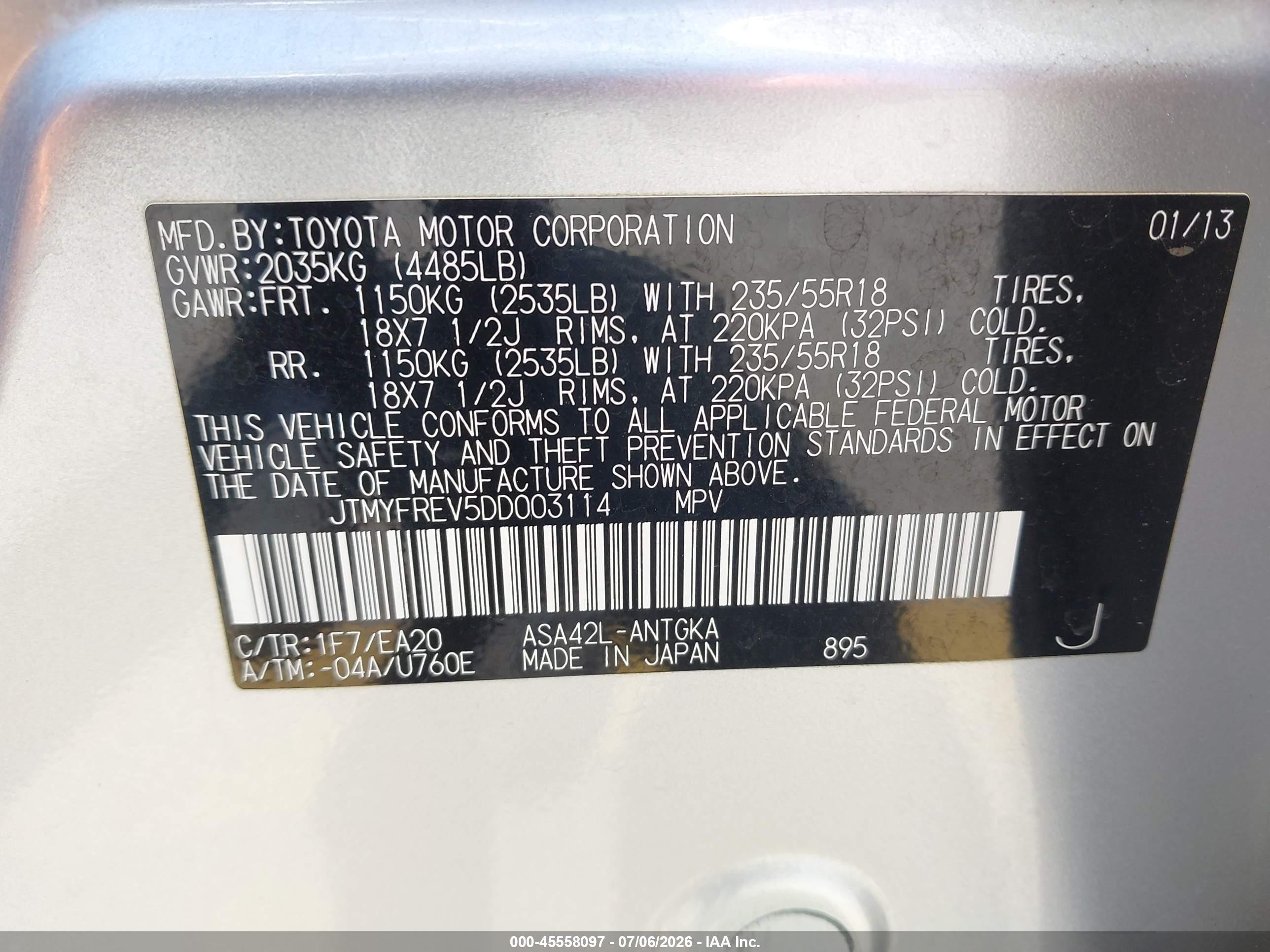 2013 Toyota Rav4 Limited Серебряный vin: JTMYFREV5DD003114