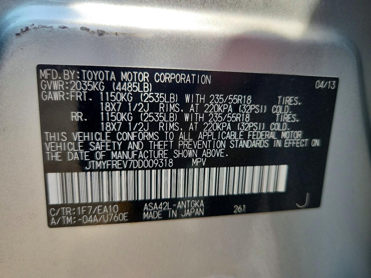 2013 Toyota Rav4 Limited Silver vin: JTMYFREV7DD009318