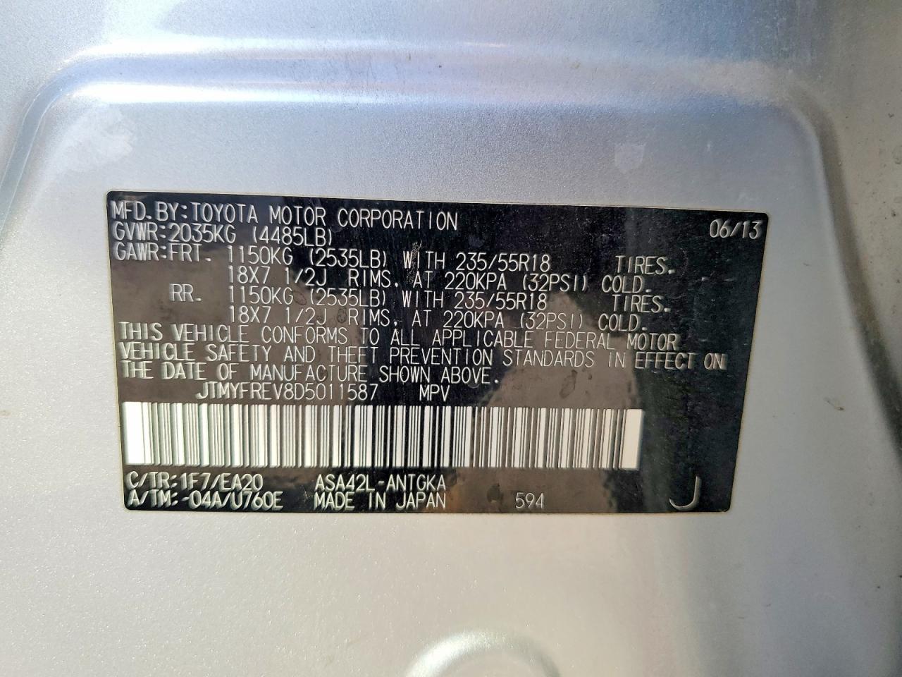 2013 Toyota Rav4 Limited Silver vin: JTMYFREV8D5011587