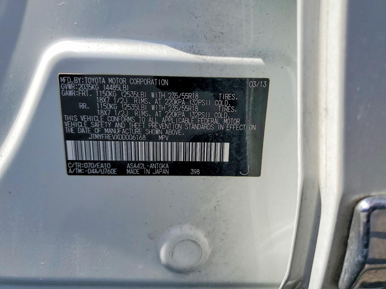 2013 Toyota Rav4 Limited White vin: JTMYFREVXDD006168