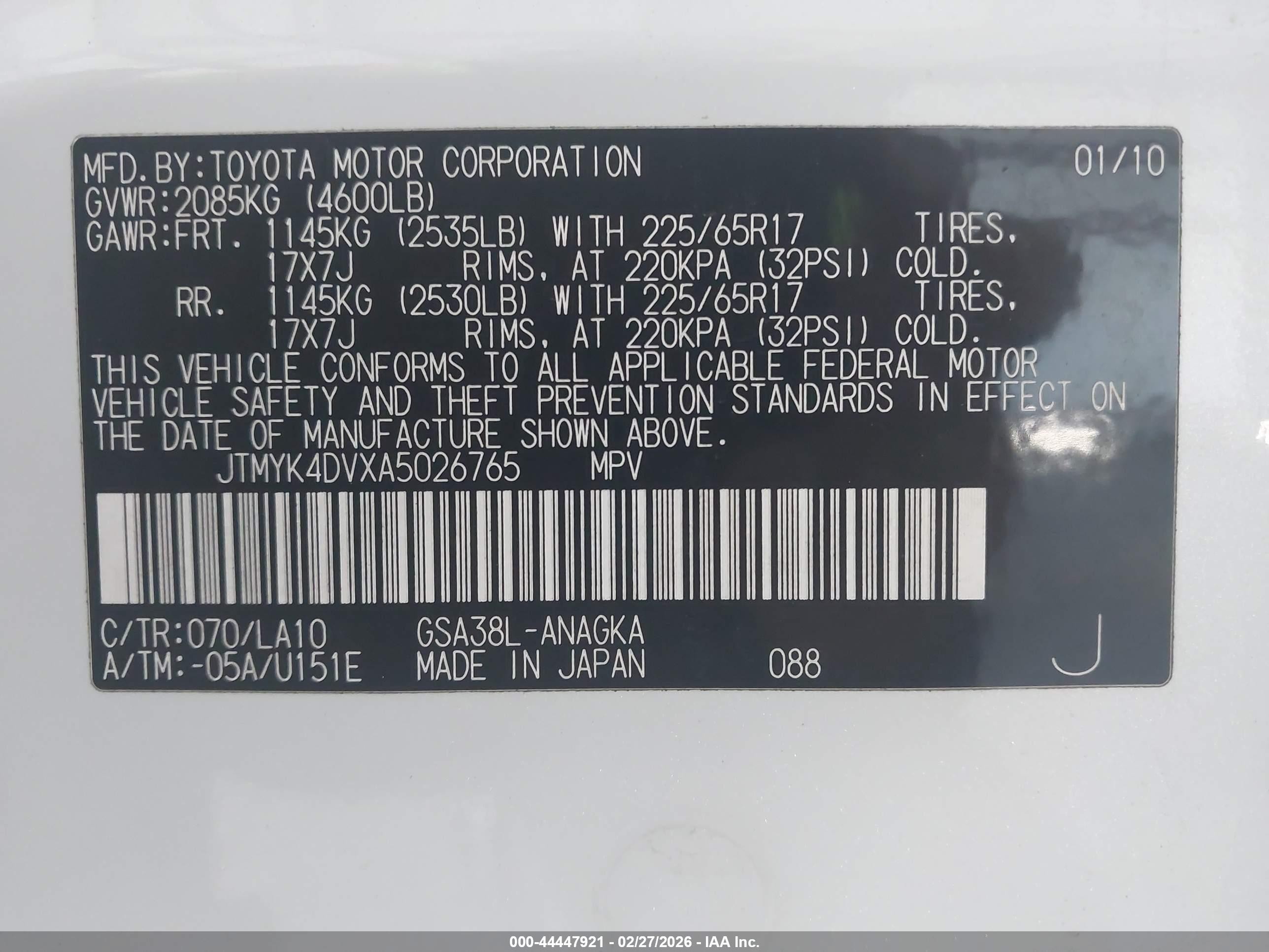 2010 Toyota Rav4 Limited V6 White vin: JTMYK4DVXA5026765