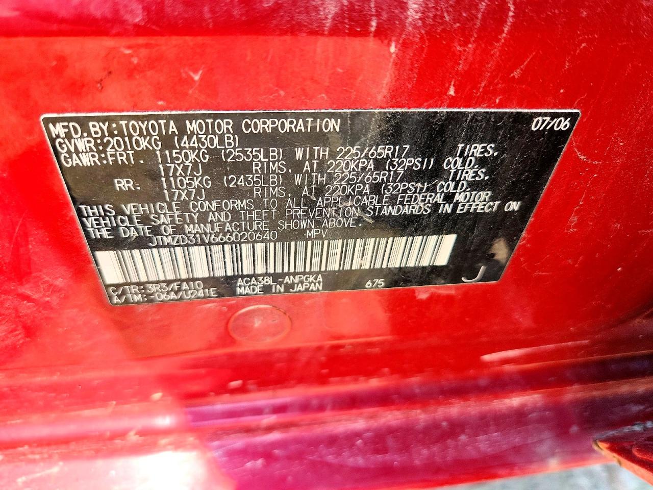 2006 Toyota Rav4 Limited Red vin: JTMZD31V666020640