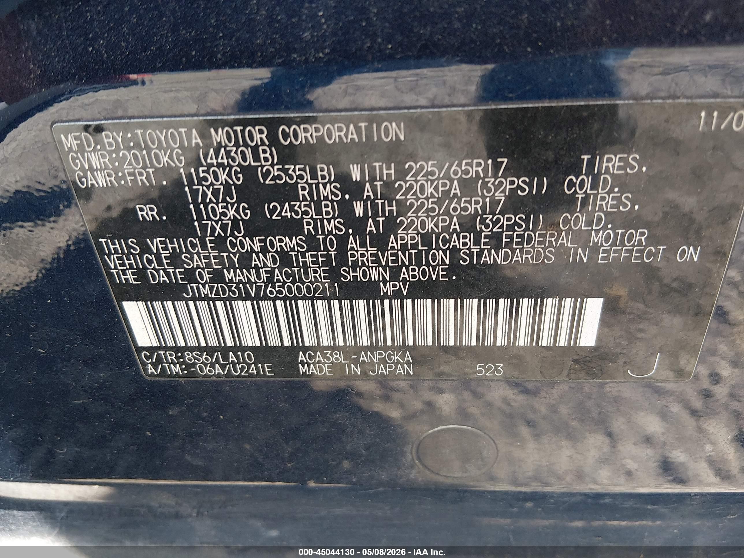 2006 Toyota Rav4 Limited Blue vin: JTMZD31V765000211