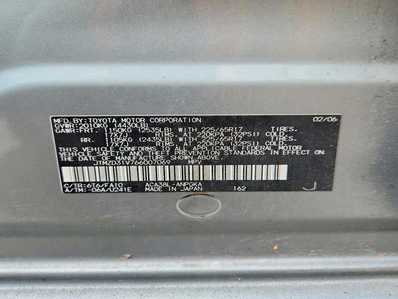 2006 Toyota Rav4 Limited Teal vin: JTMZD31V766007069