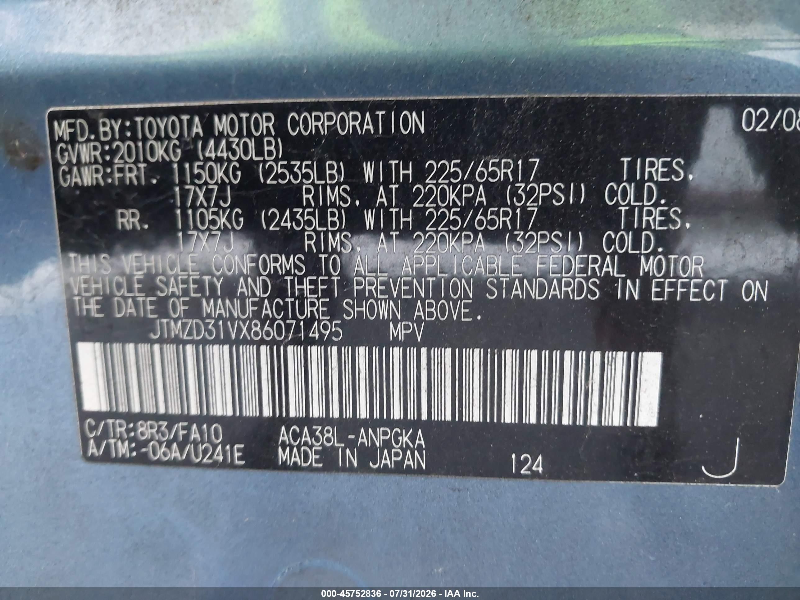 2008 Toyota Rav4 Limited Blue vin: JTMZD31VX86071495