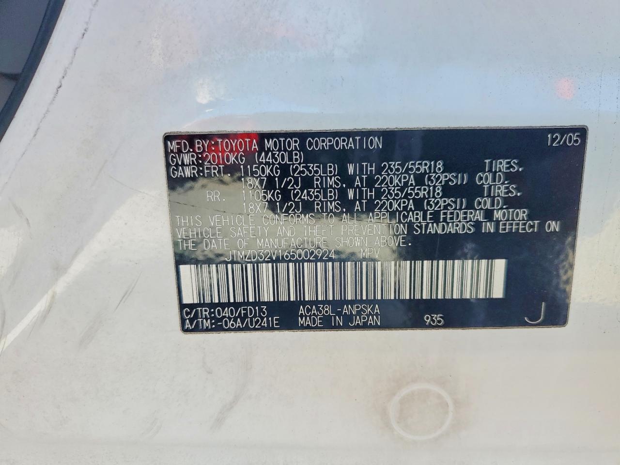 2006 Toyota Rav4 Sport Белый vin: JTMZD32V165002924