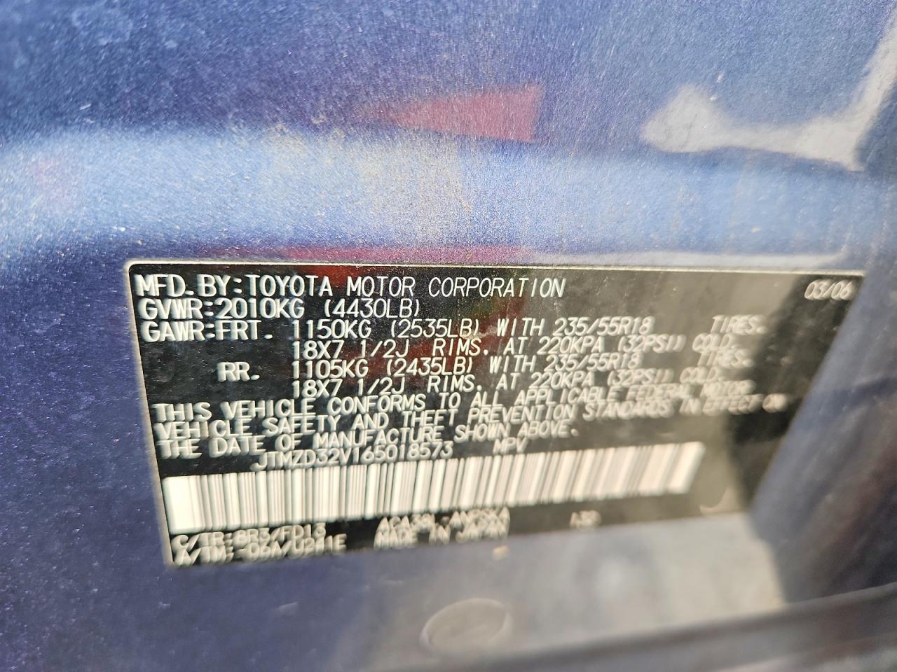 2006 Toyota Rav4 Sport Blue vin: JTMZD32V165018573