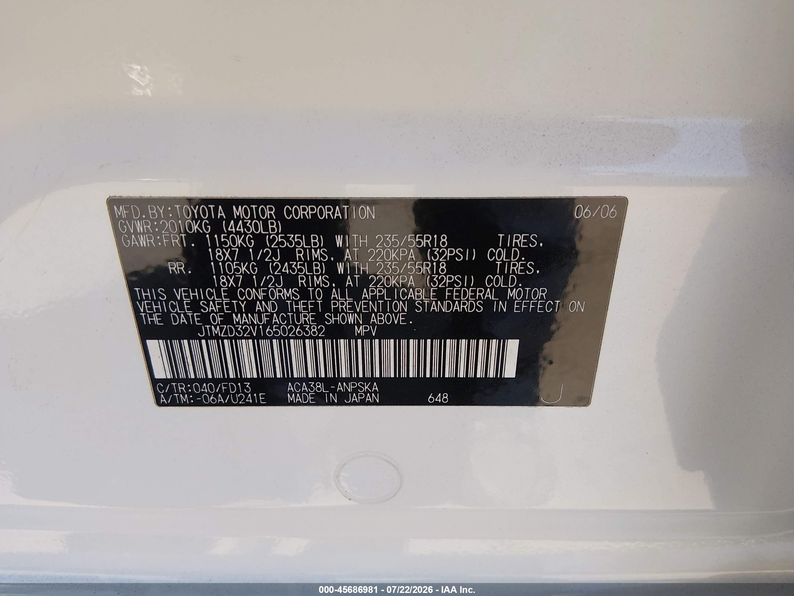 2006 Toyota Rav4 Sport Белый vin: JTMZD32V165026382