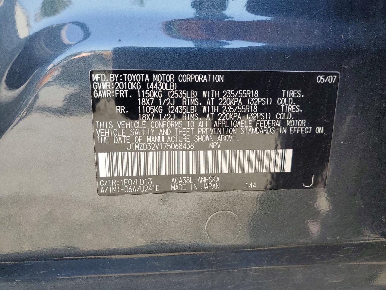 2007 Toyota Rav4 Sport Charcoal vin: JTMZD32V175068438