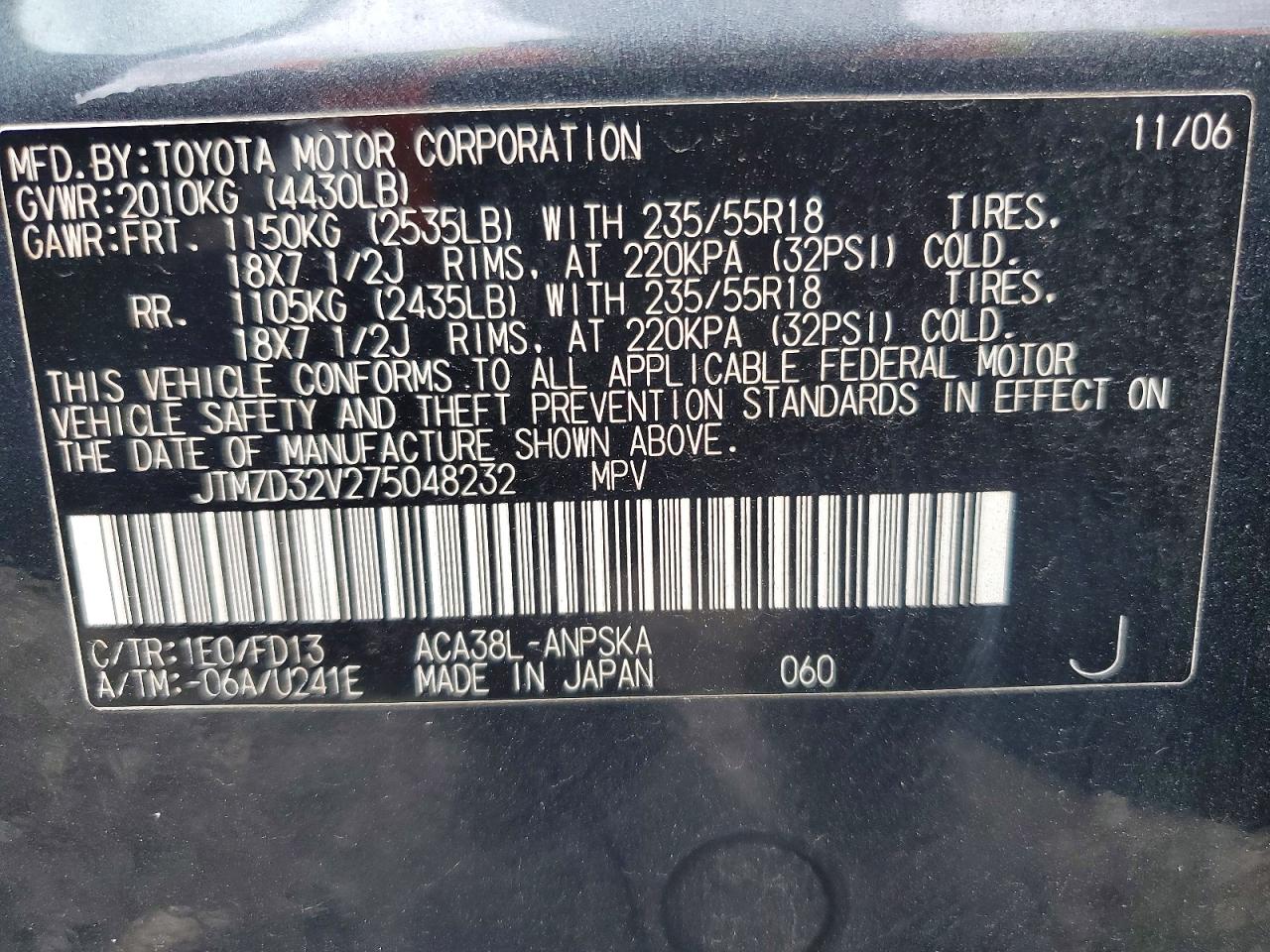 2007 Toyota Rav4 Sport Black vin: JTMZD32V275048232