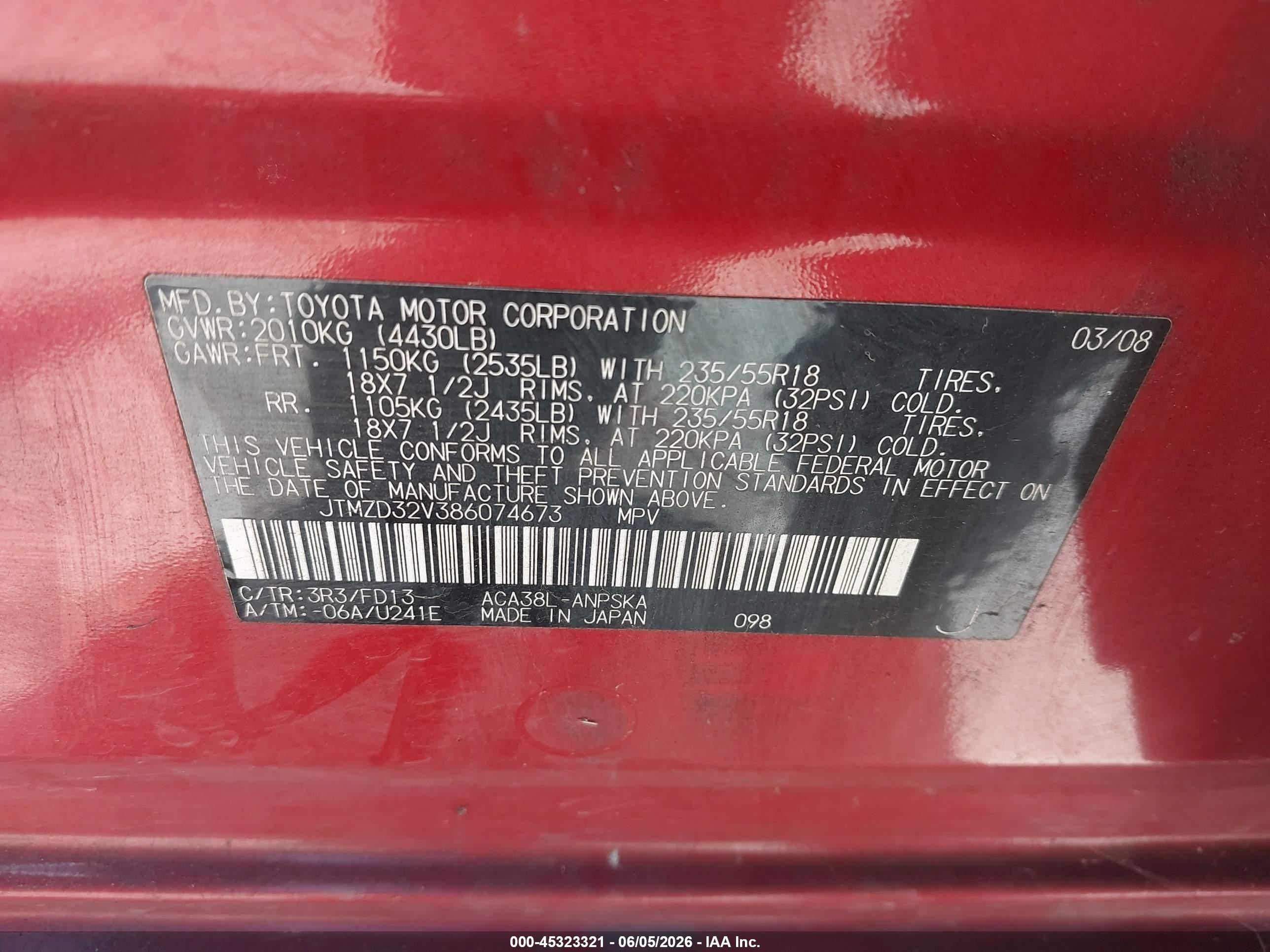2008 Toyota Rav4 Sport Red vin: JTMZD32V386074673
