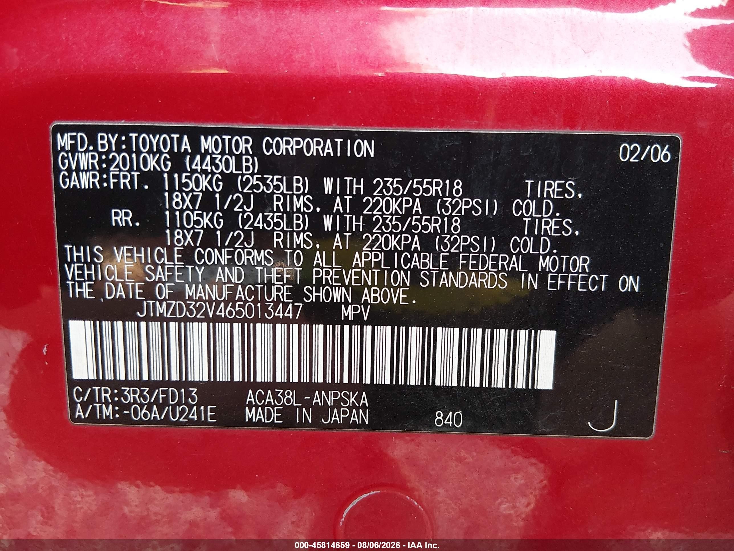 2006 Toyota Rav4 Sport Red vin: JTMZD32V465013447