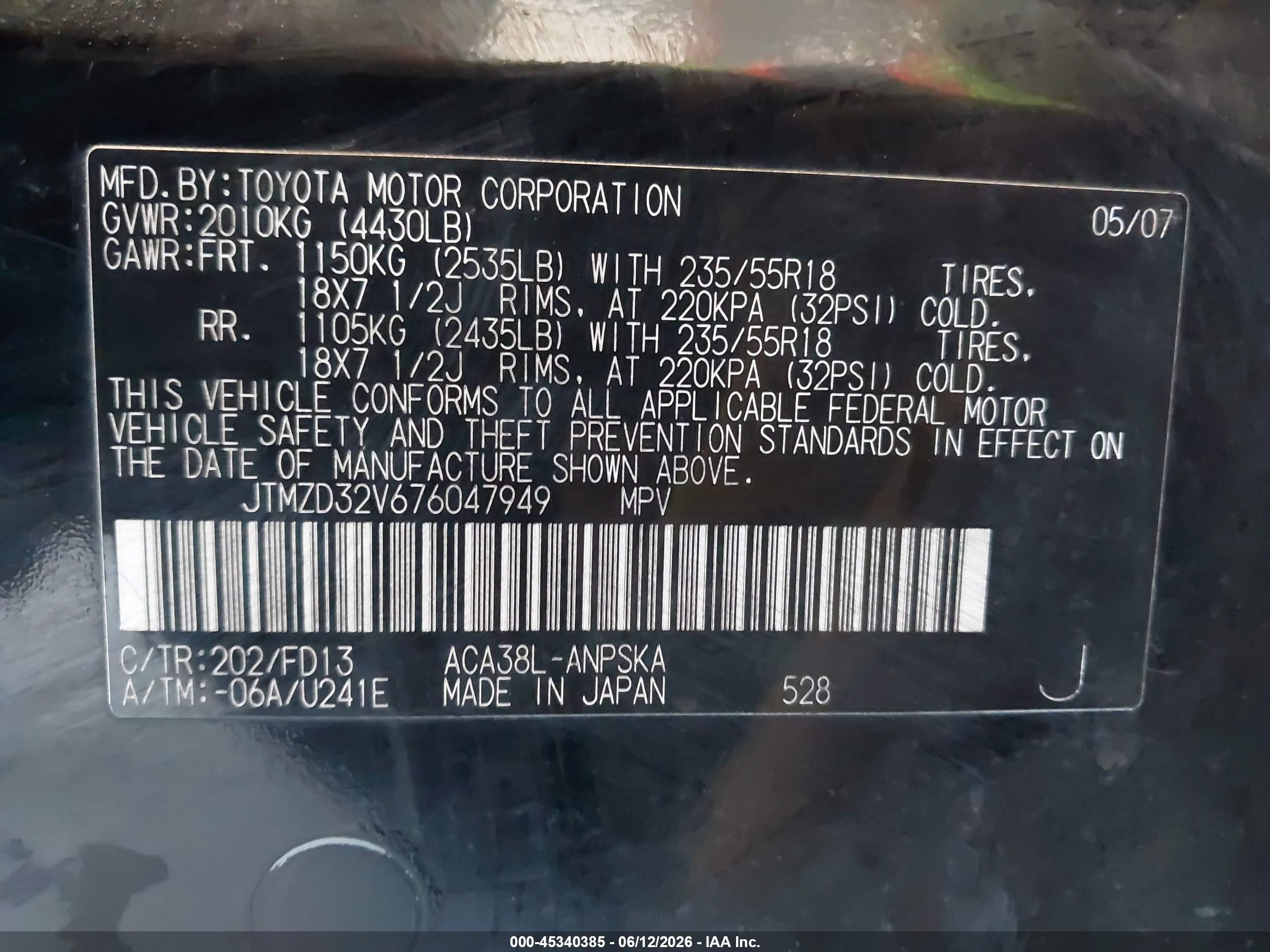 2007 Toyota Rav4 Sport Black vin: JTMZD32V676047949