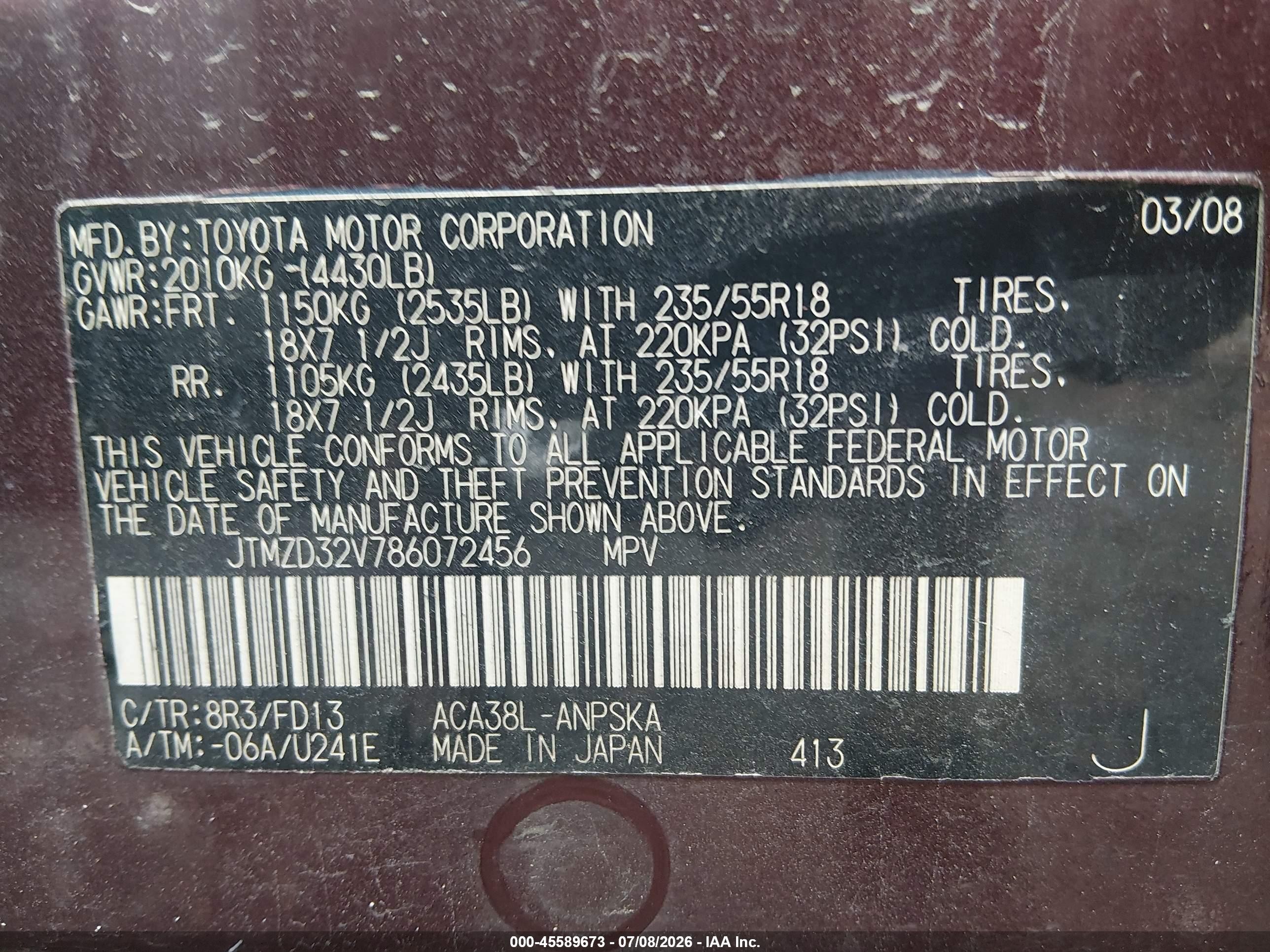 2008 Toyota Rav4 Sport Maroon vin: JTMZD32V786072456