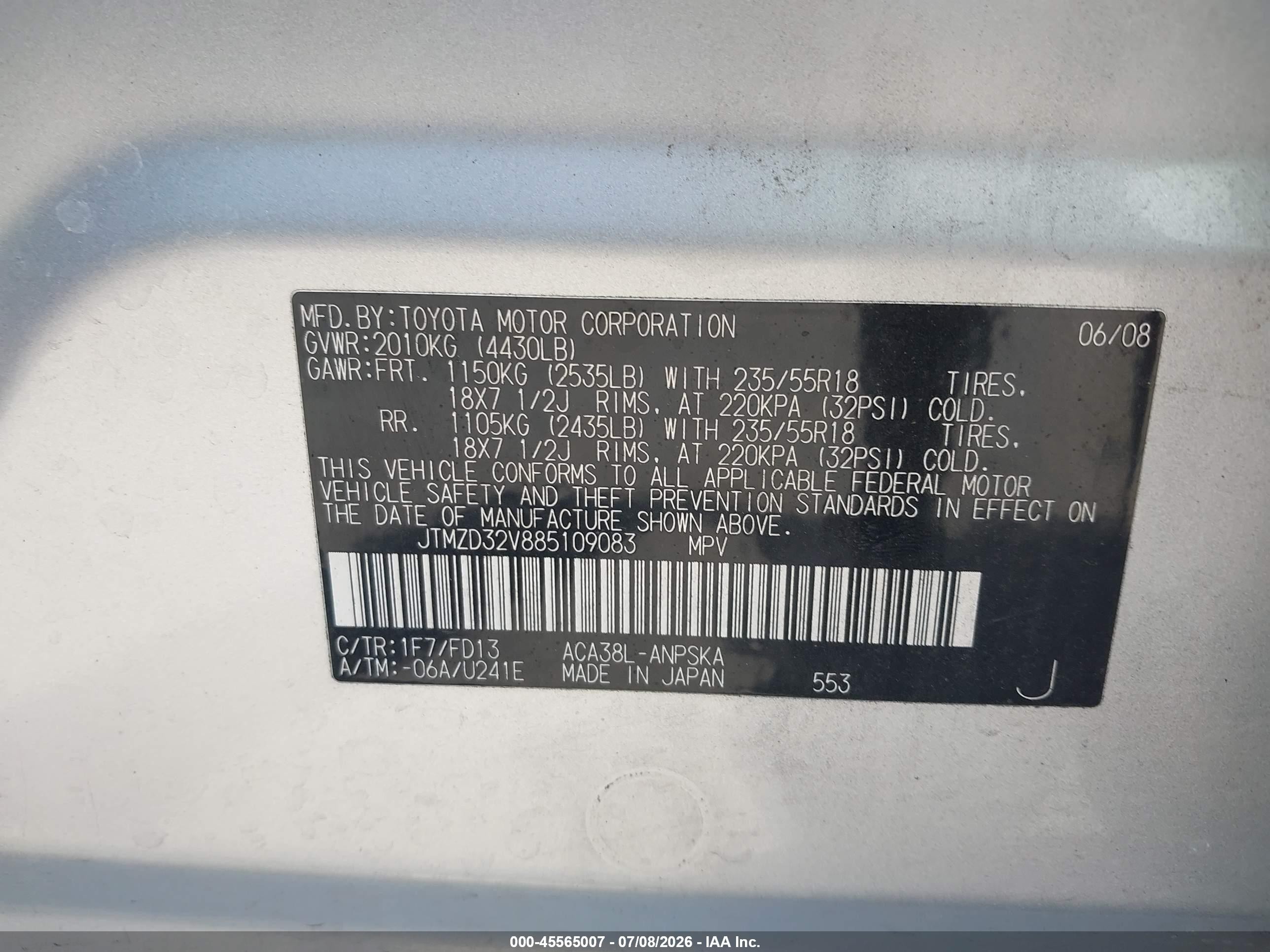 2008 Toyota Rav4 Sport Silver vin: JTMZD32V885109083