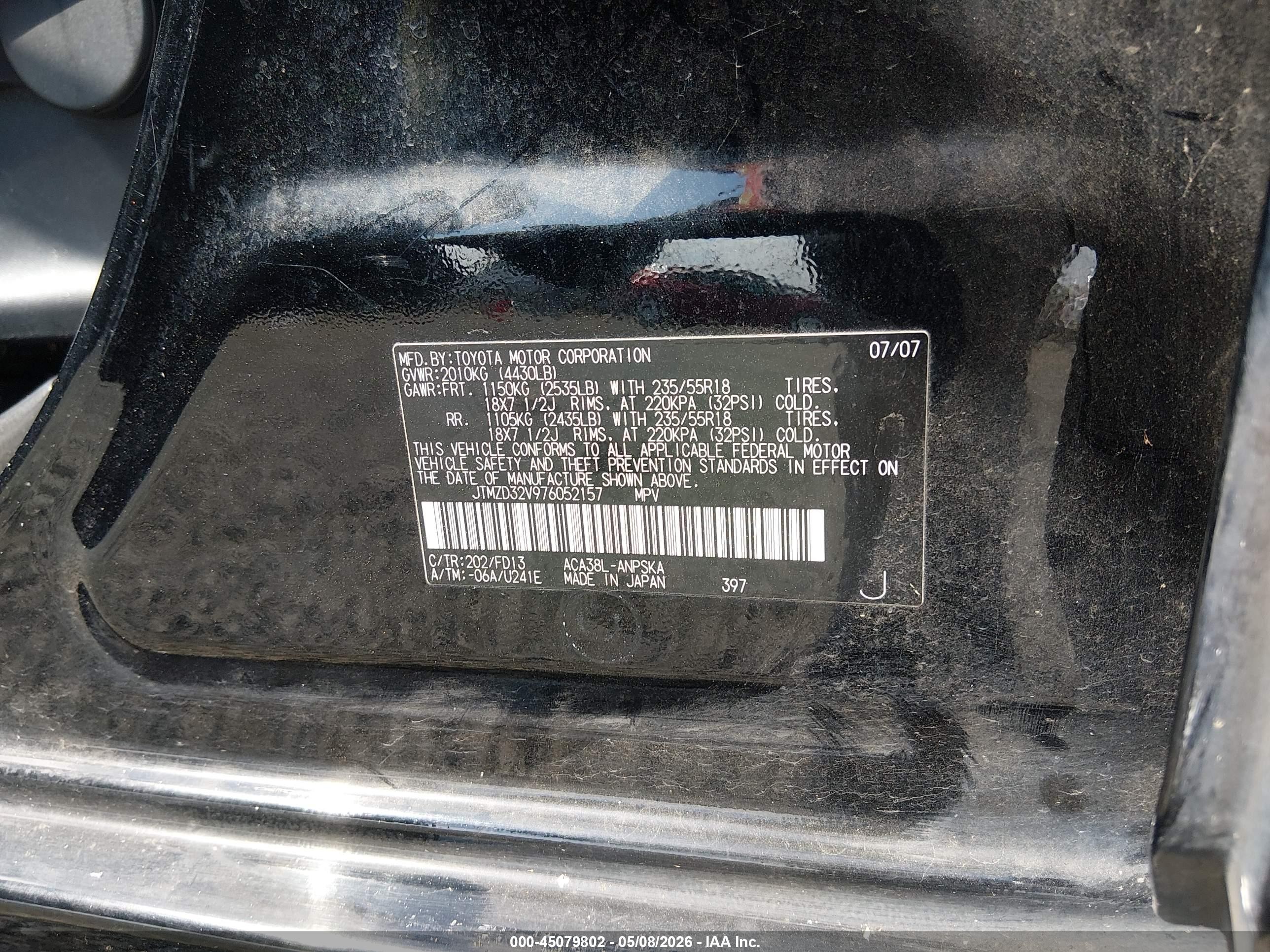 2007 Toyota Rav4 Sport Black vin: JTMZD32V976052157