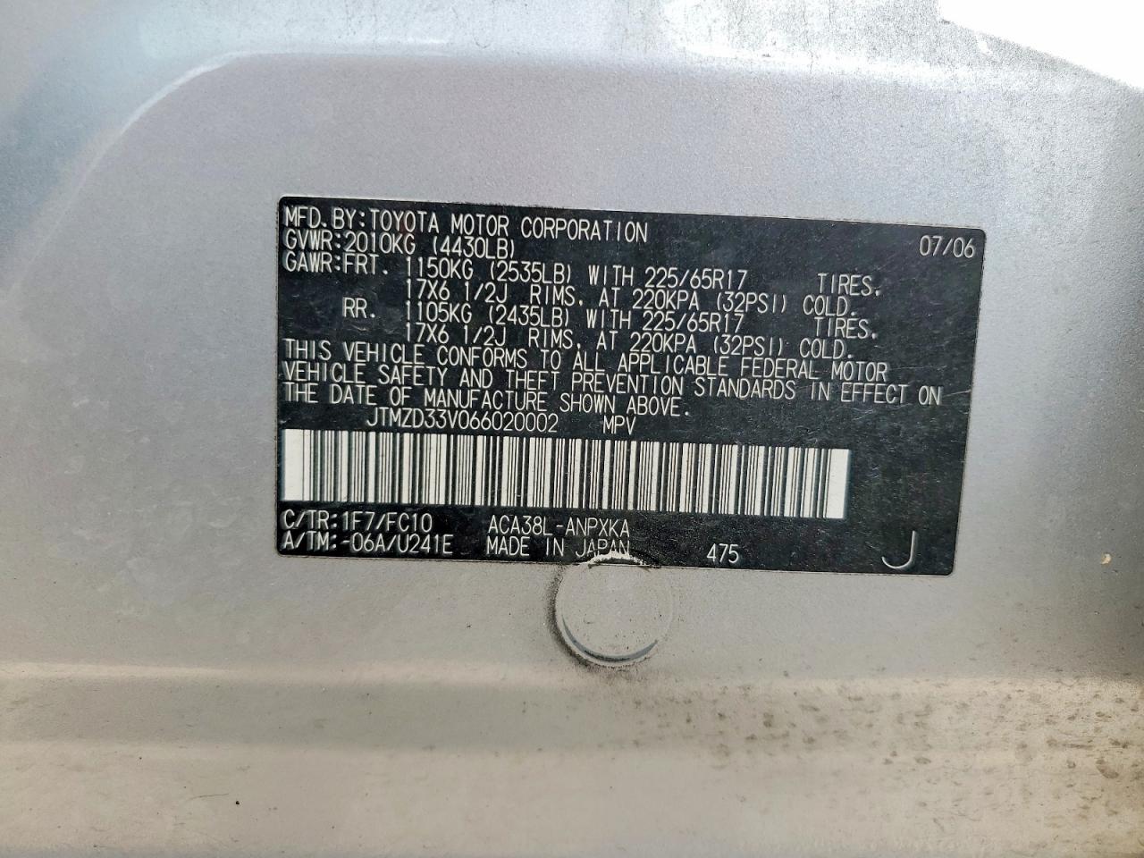 2006 Toyota Rav4 Base Silver vin: JTMZD33V066020002