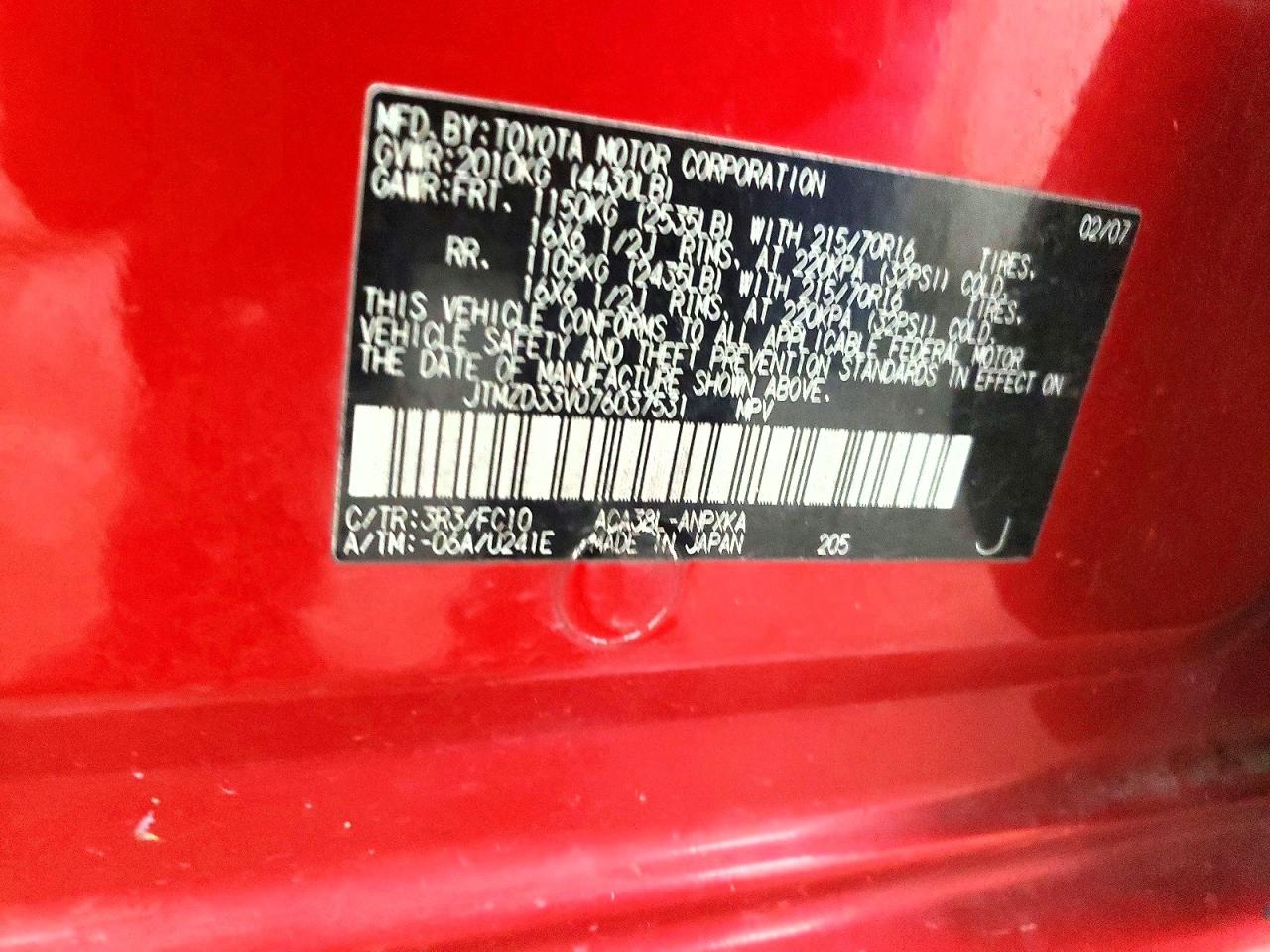 2007 Toyota Rav4 Base Red vin: JTMZD33V076037531