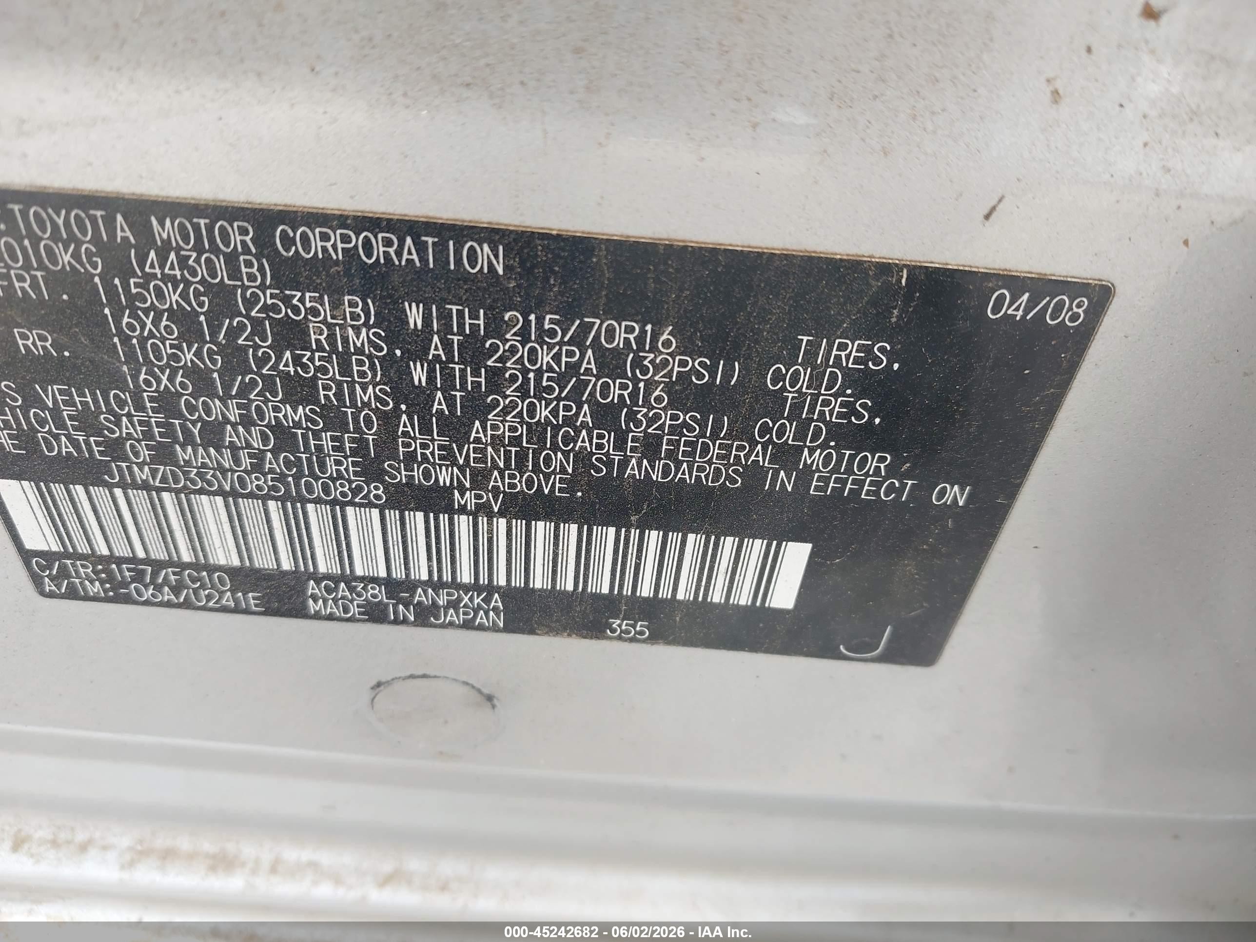 2008 Toyota Rav4 Silver vin: JTMZD33V085100828