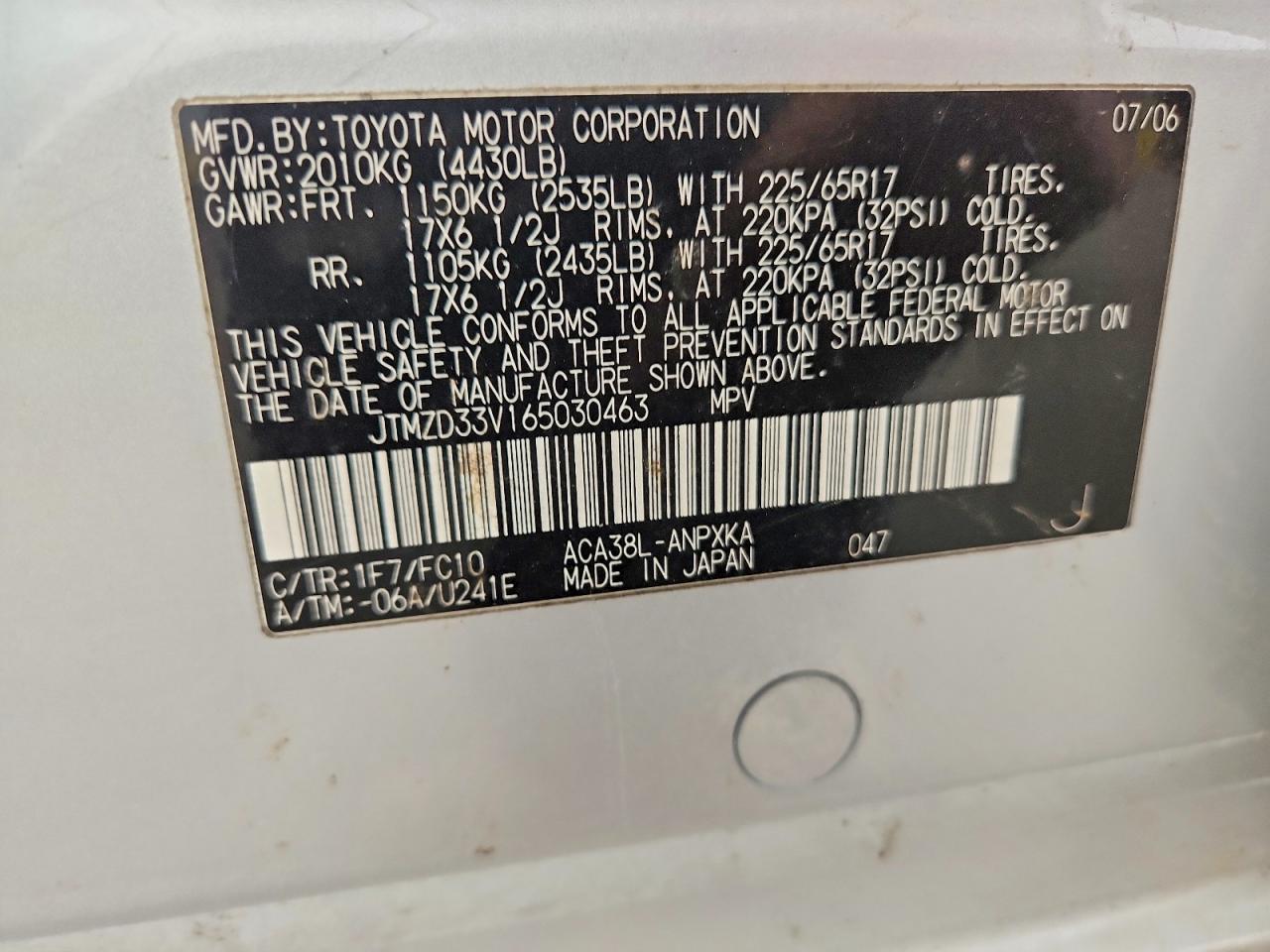 2006 Toyota Rav4 Base Silver vin: JTMZD33V165030463