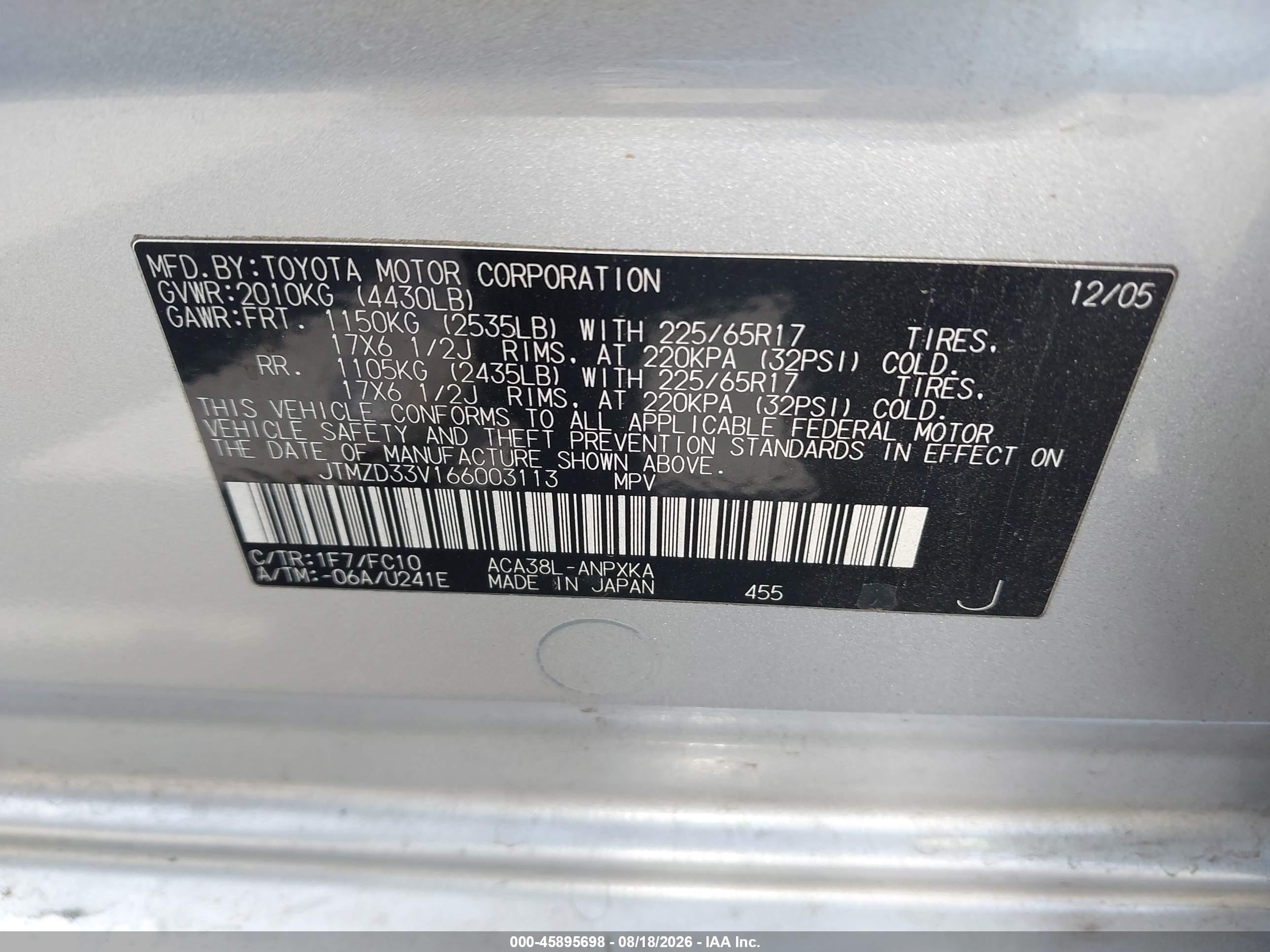 2006 Toyota Rav4   Silver vin: JTMZD33V166003113
