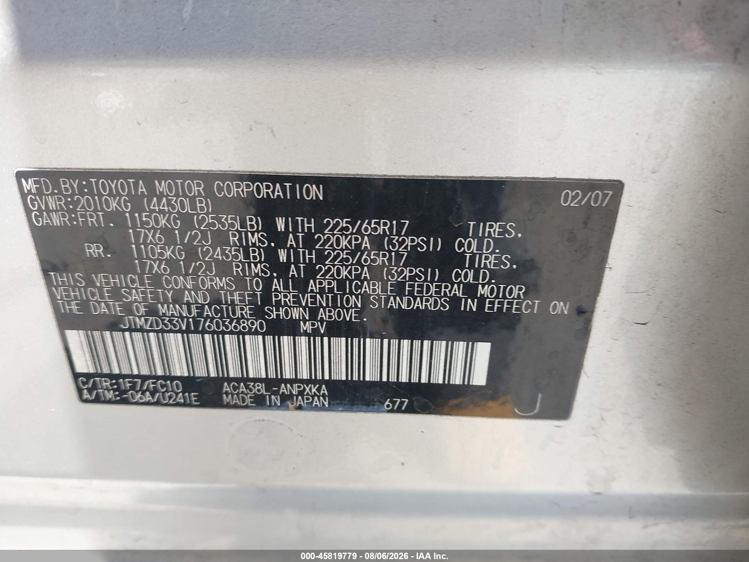 2007 Toyota Rav4   Silver vin: JTMZD33V176036890