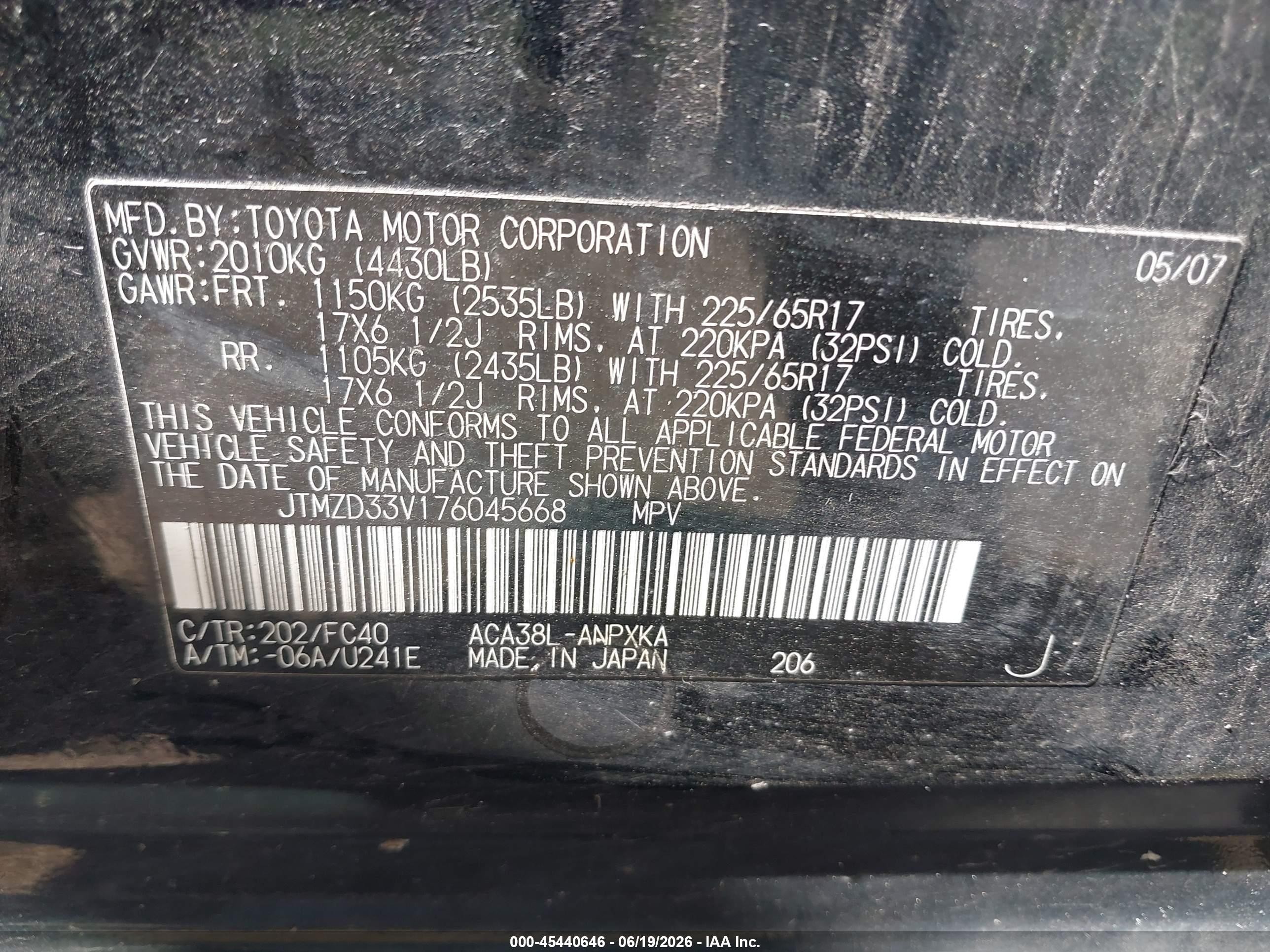 2007 Toyota Rav4   Black vin: JTMZD33V176045668