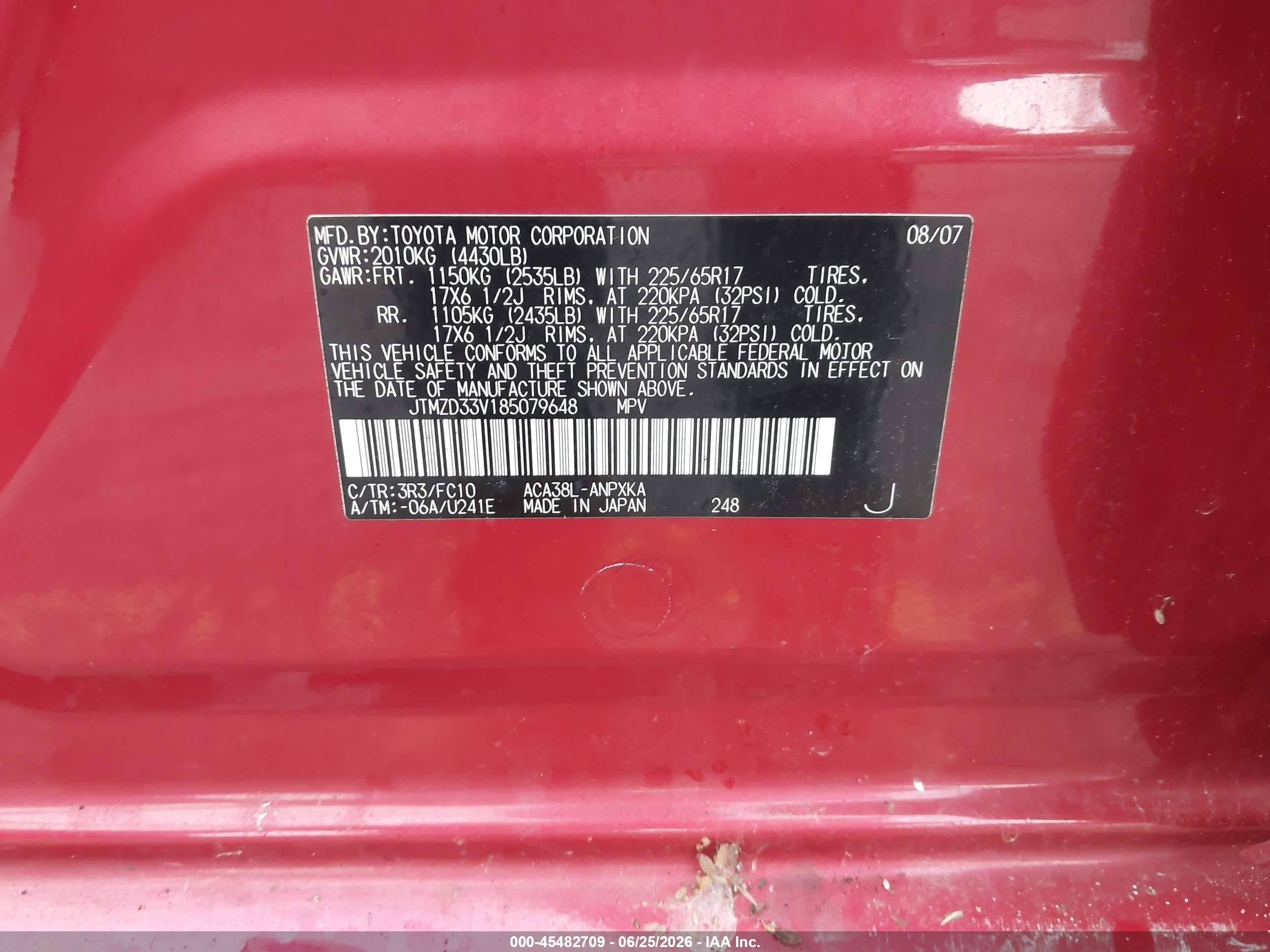 2008 Toyota Rav4   Red vin: JTMZD33V185079648