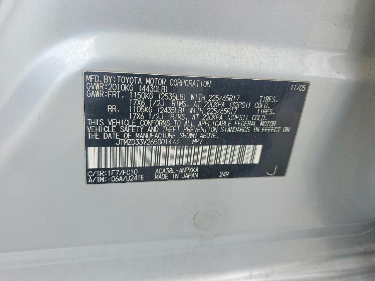 2006 Toyota Rav4 Base Silver vin: JTMZD33V265001473