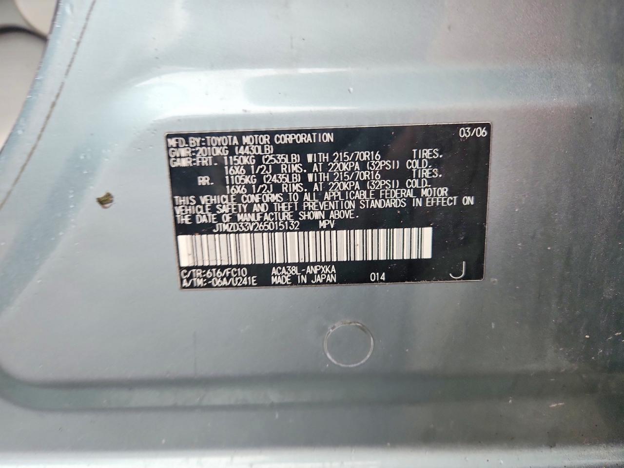 2006 Toyota Rav4 Base Green vin: JTMZD33V265015132