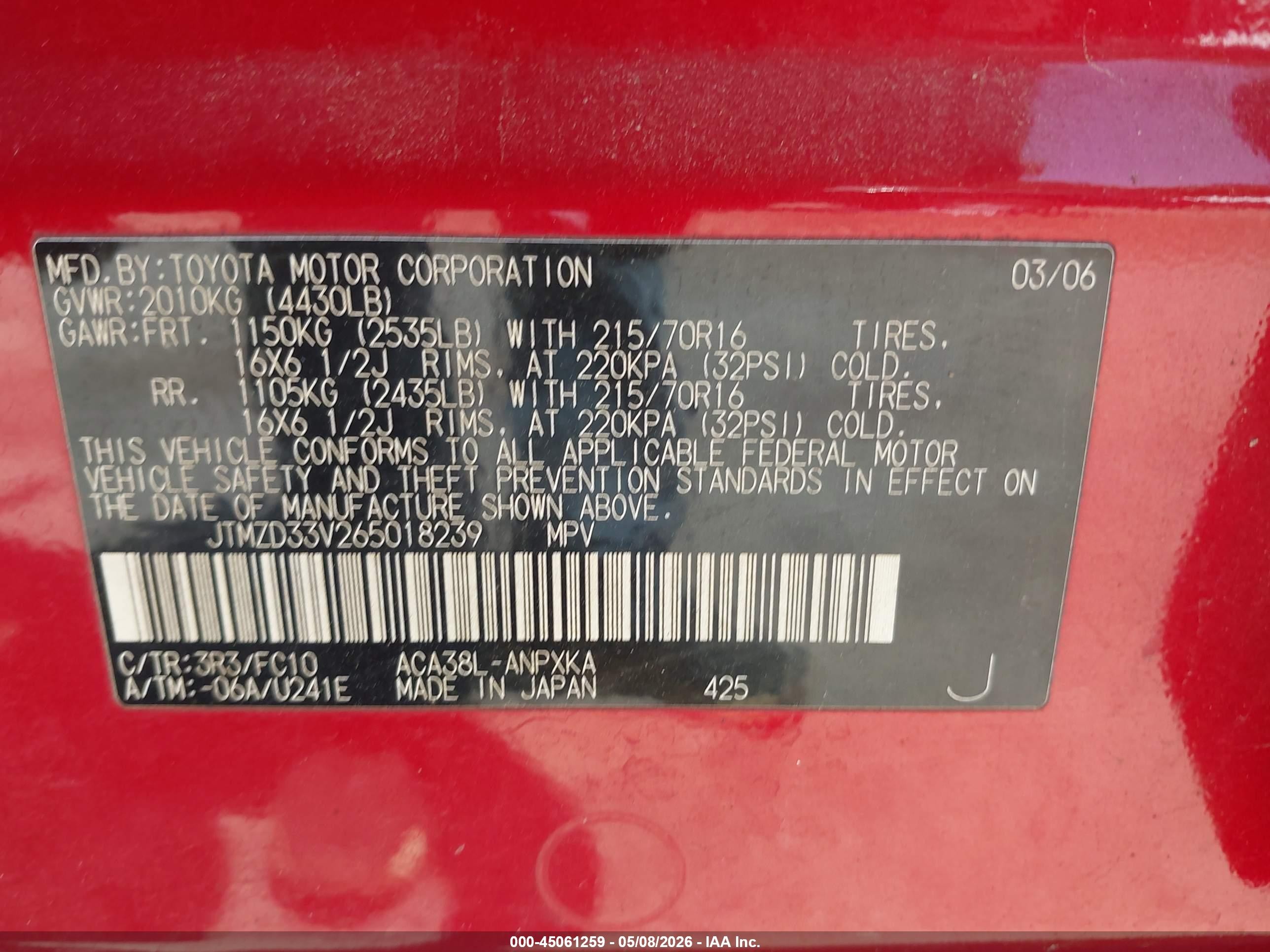 2006 Toyota Rav4   Red vin: JTMZD33V265018239