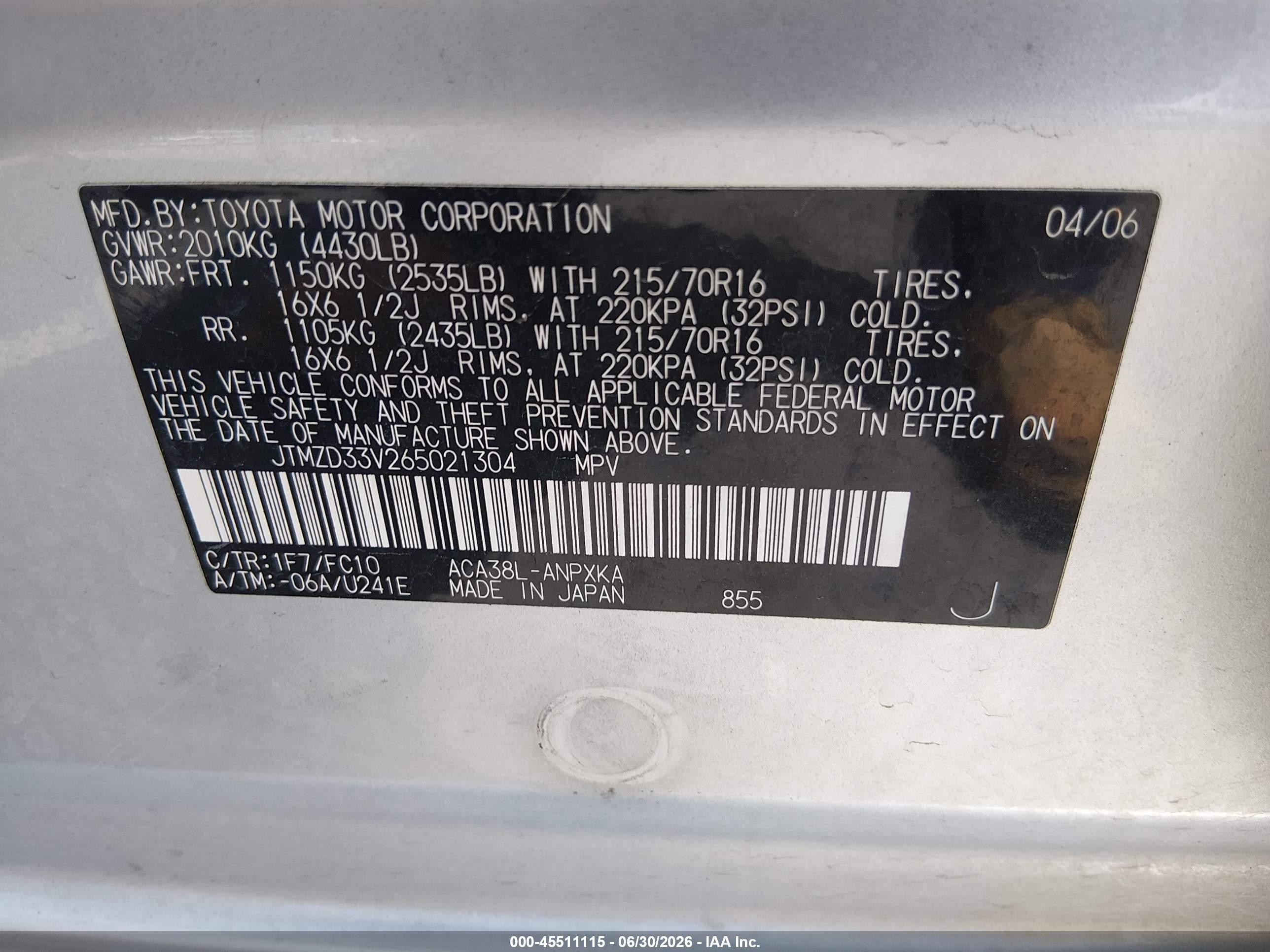 2006 Toyota Rav4   Silver vin: JTMZD33V265021304
