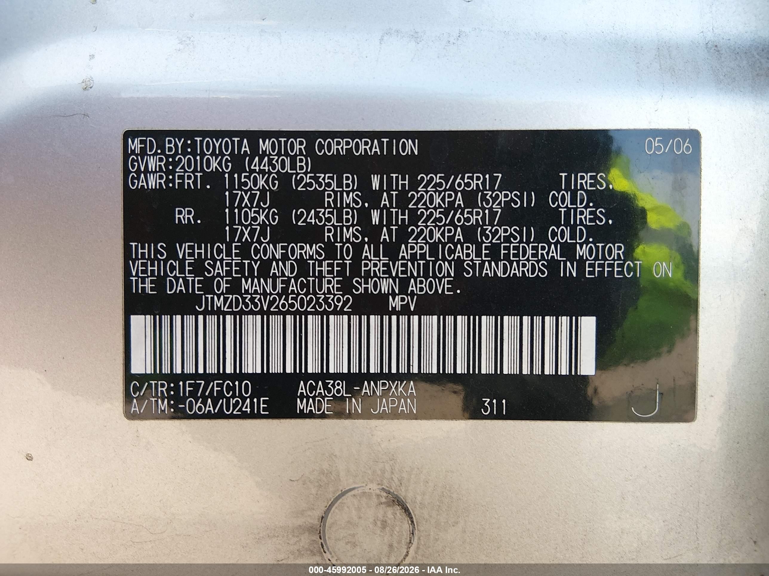 2006 Toyota Rav4   Silver vin: JTMZD33V265023392