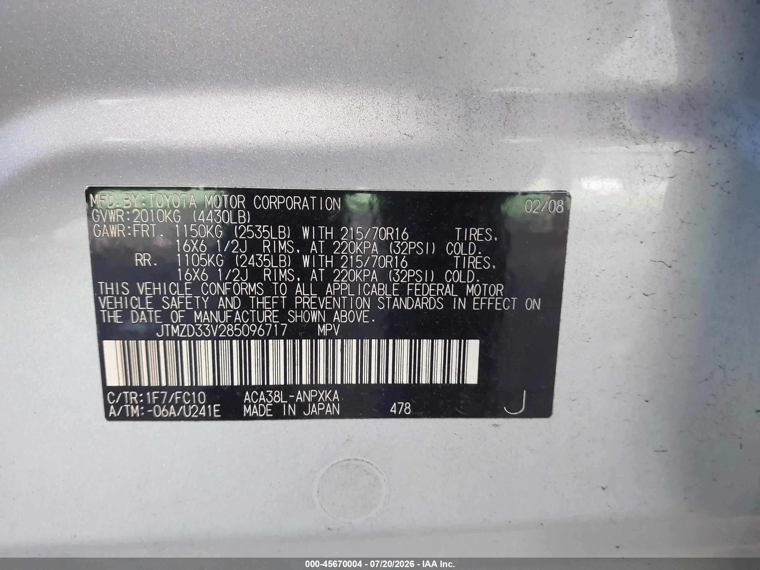 2008 Toyota Rav4   Silver vin: JTMZD33V285096717