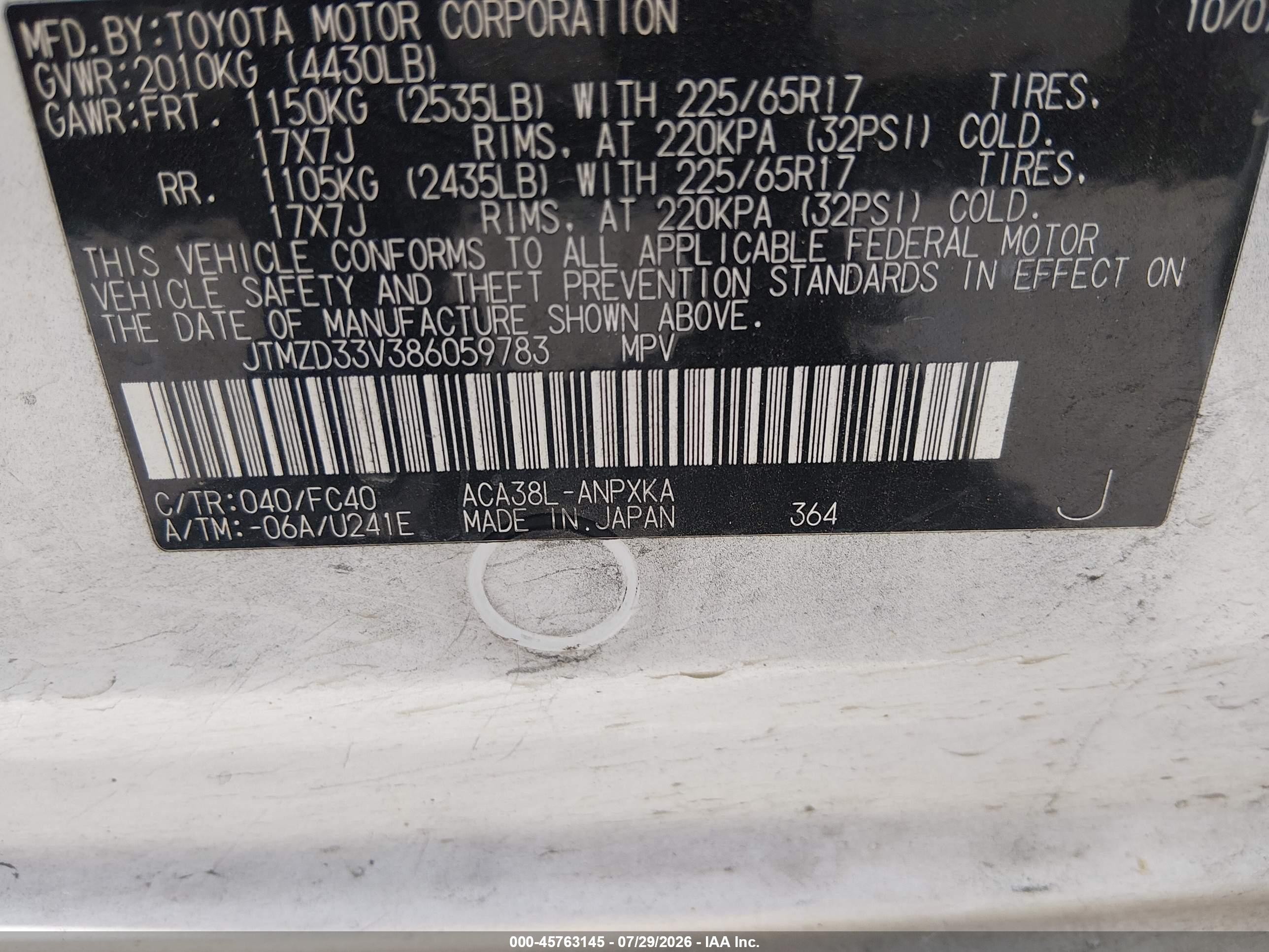 2008 Toyota Rav4   White vin: JTMZD33V386059783