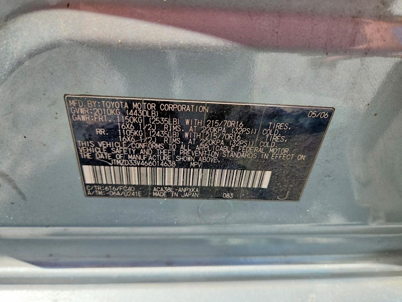 2006 Toyota Rav4 Base Silver vin: JTMZD33V466014638