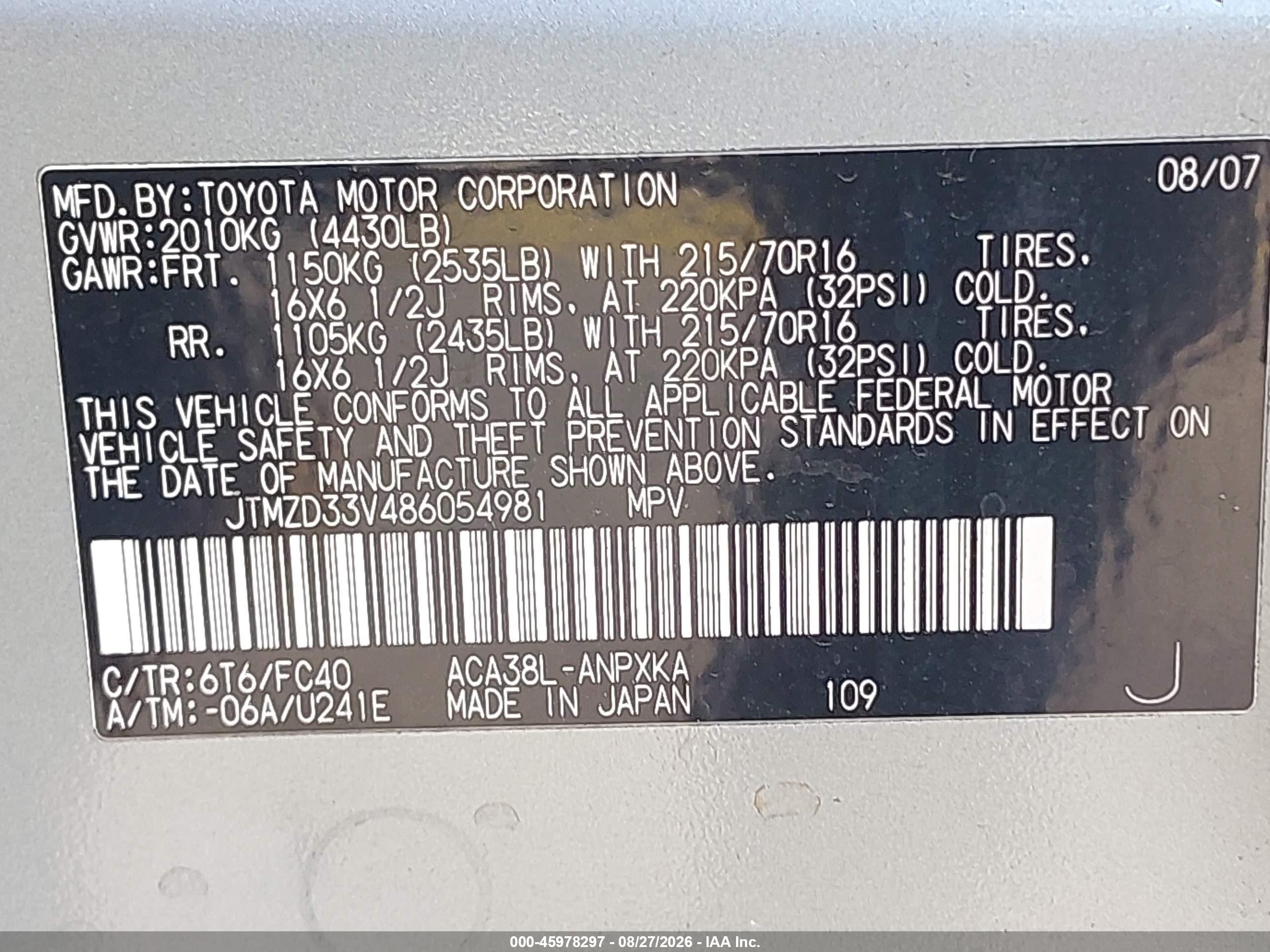 2008 Toyota Rav4   Silver vin: JTMZD33V486054981
